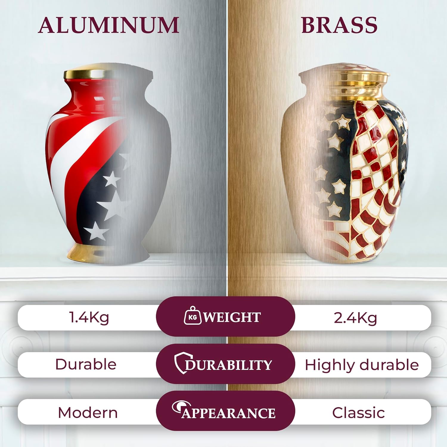 Trupoint Memorials Large Red Cremation Urn for Veteran Ashes