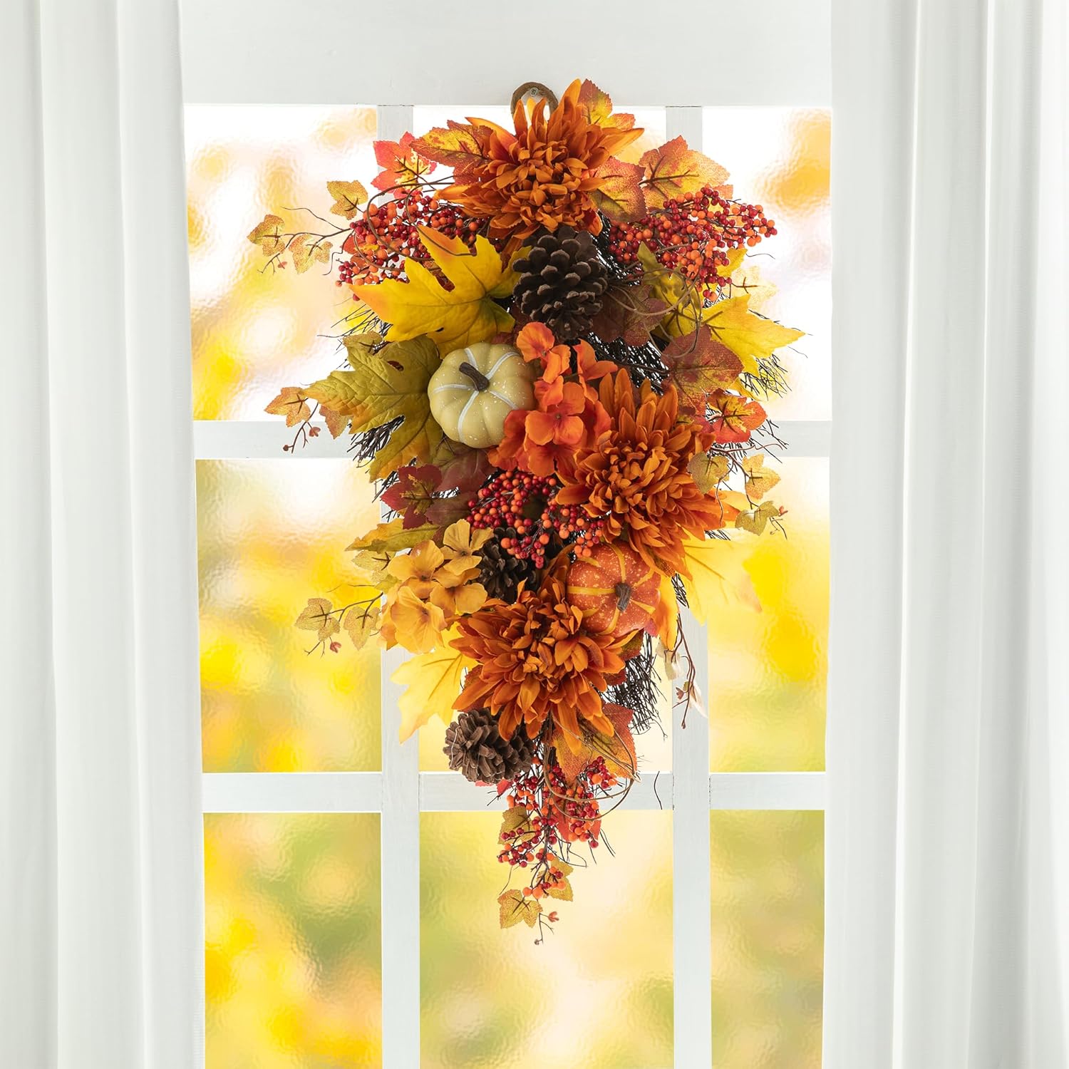 Glitzhome Artificial Fall Teardrop Wall Swag Wreath