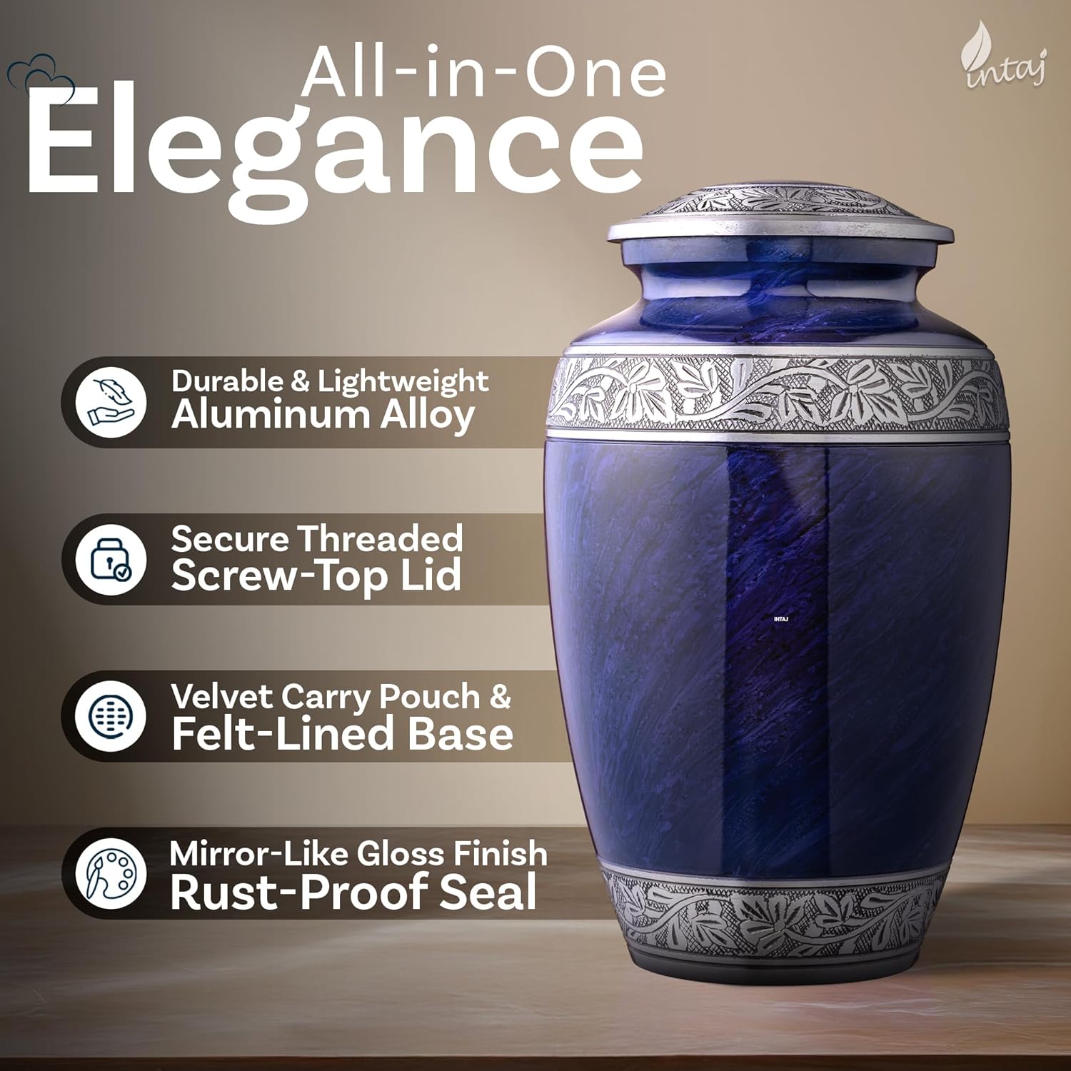 INTAJ Cloud Purple Aluminum Cremation Urn for Adult Ashes