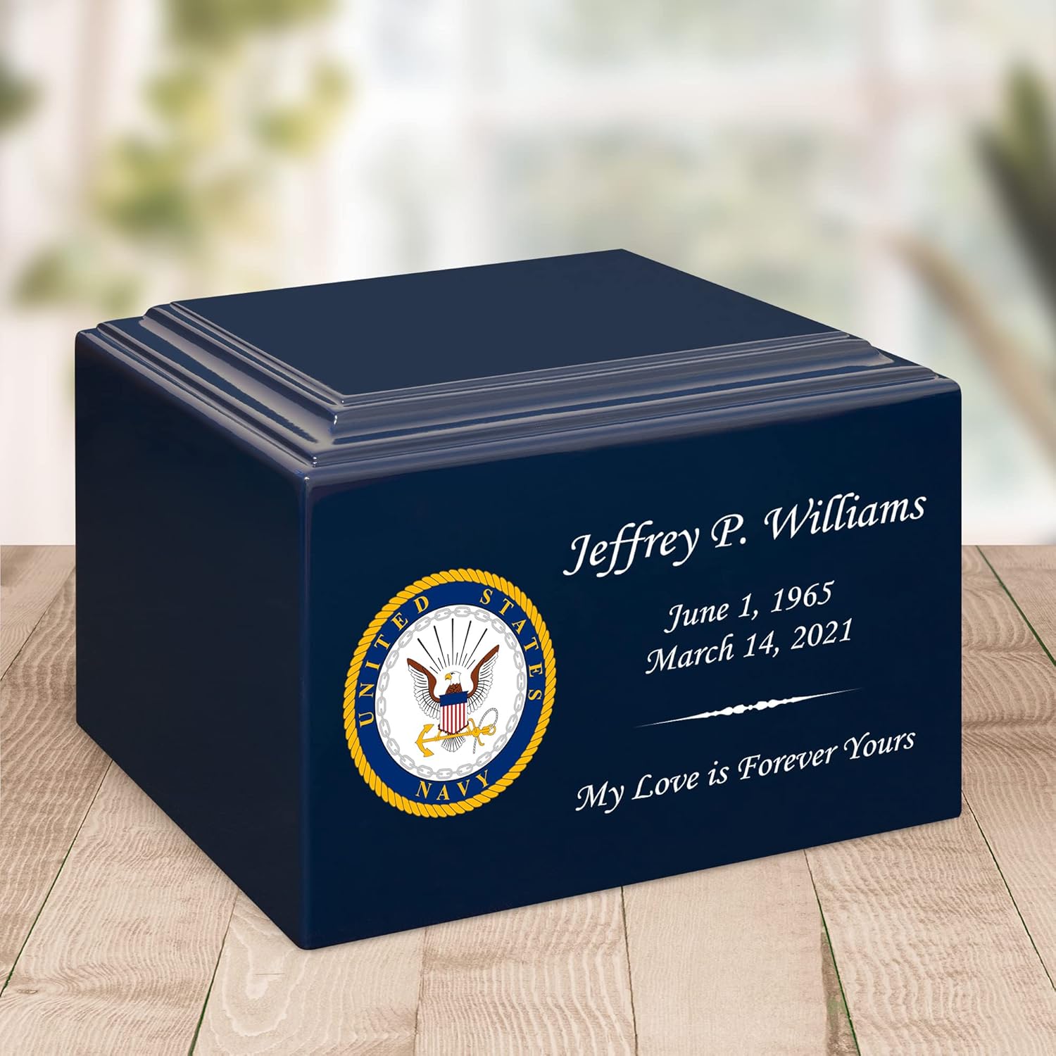 Stonewood Large Navy Emblem Cremation Urn 280 Cubic Inch