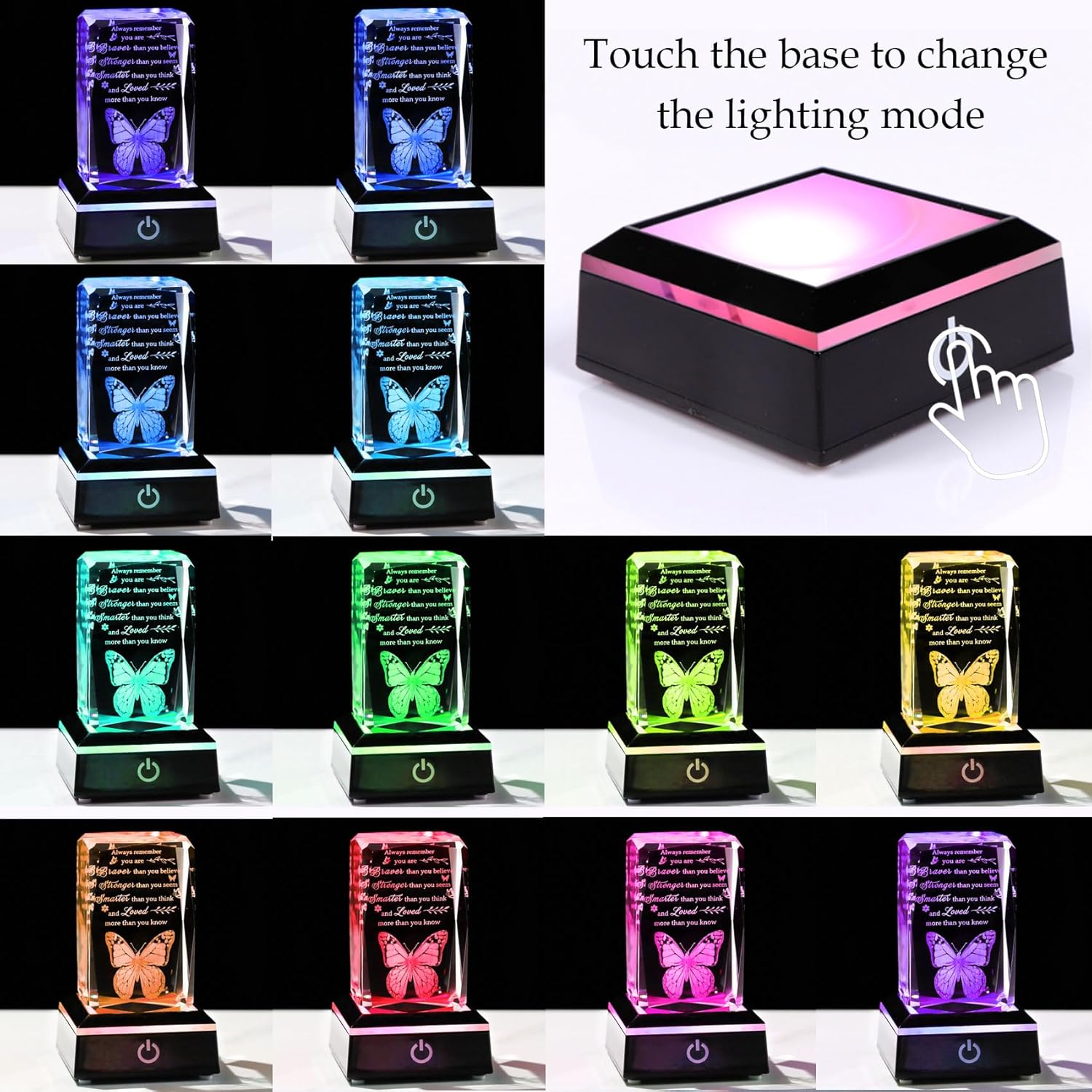Movdyka 3D Crystal Butterfly Inspirational Gift with LED Base