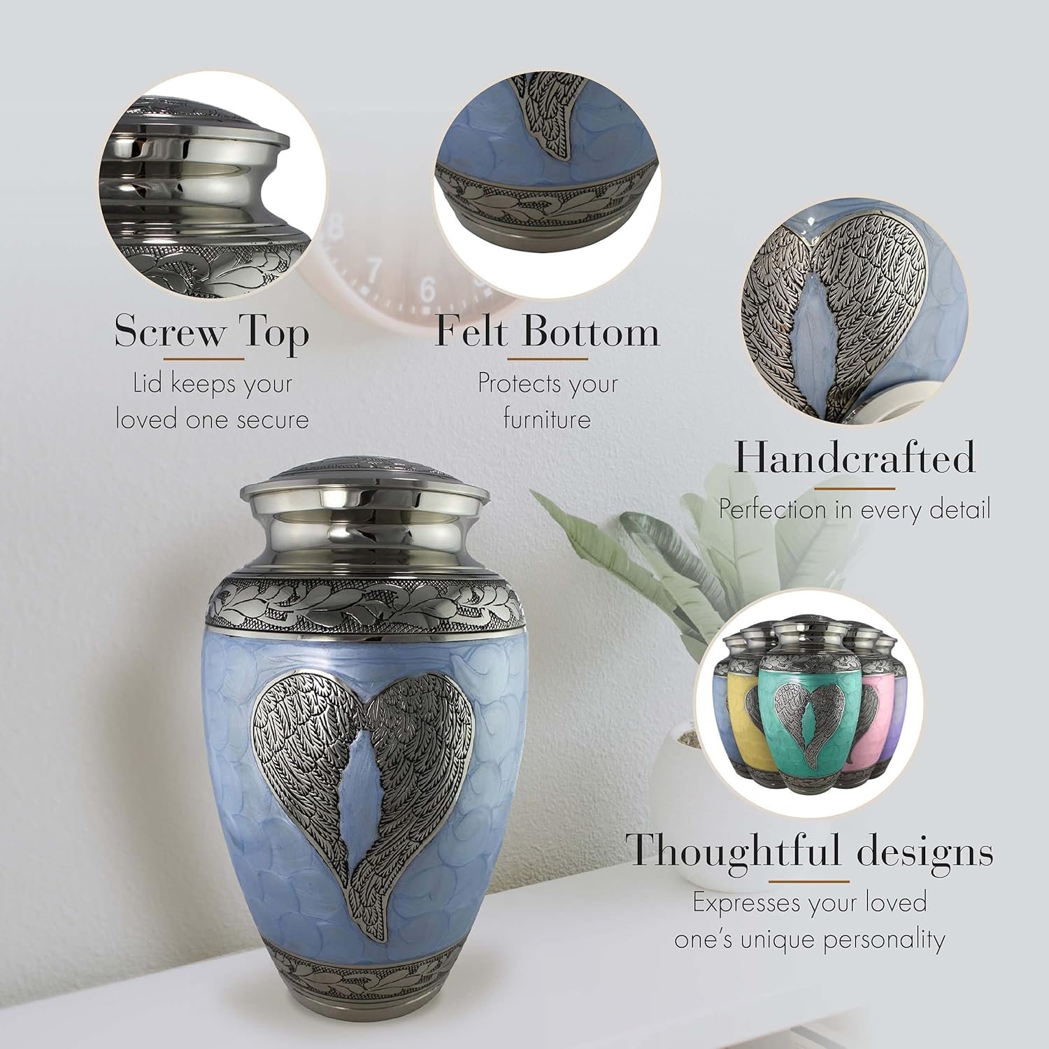 Extra Large Blue Angel Cremation Urn for Adult Male