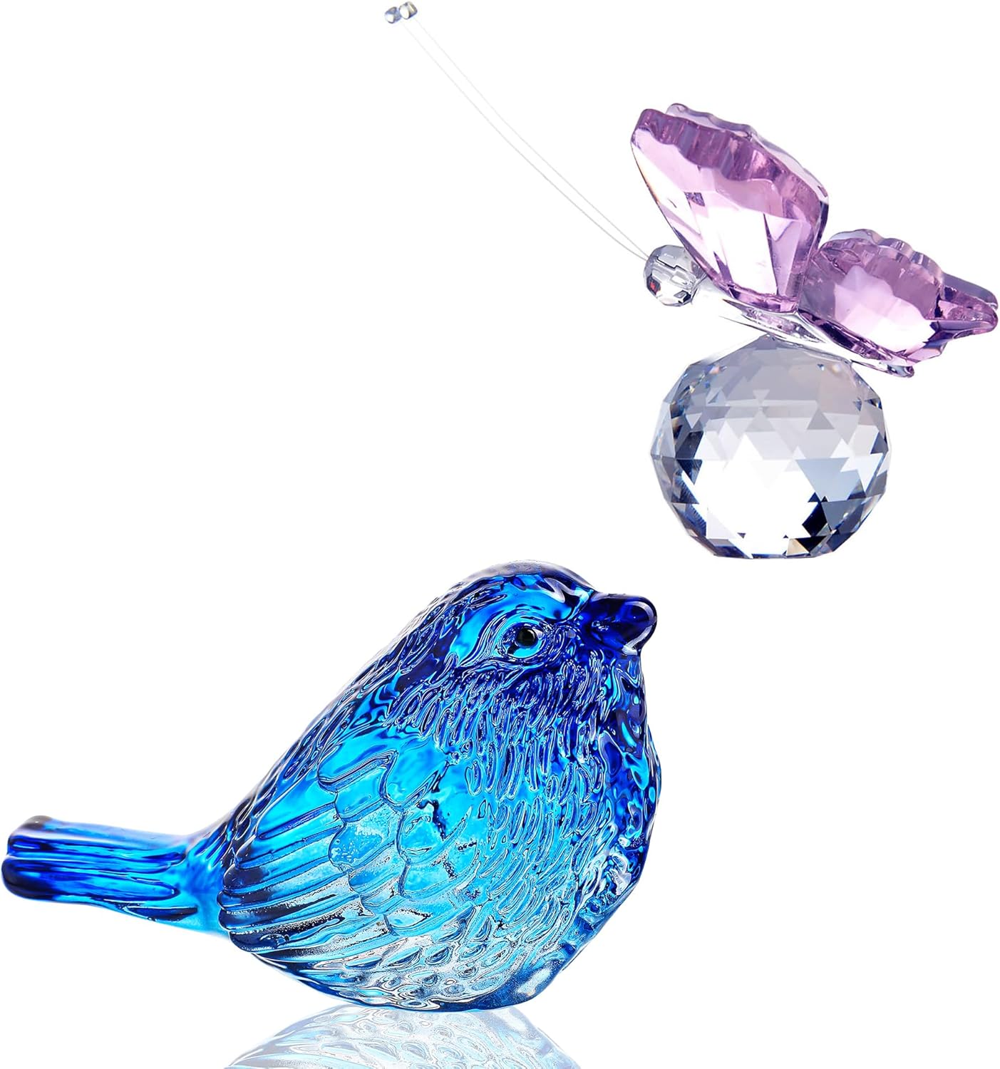 HD HYALINE DORA Blue Glass Bird Figurine with Crystal Base