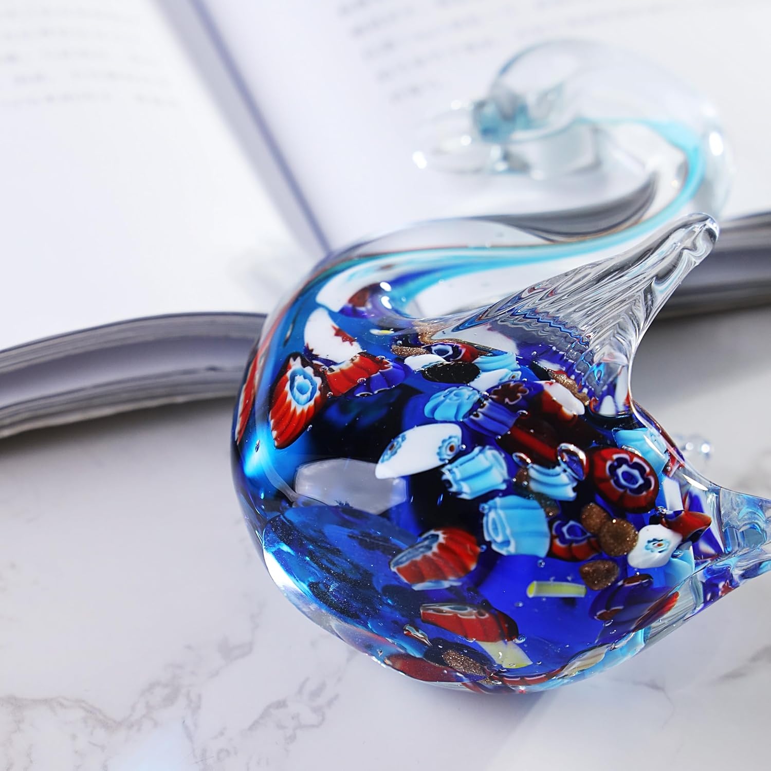 Yao Yuan Handmade Multicolor Glass Swan Figurine - Blue