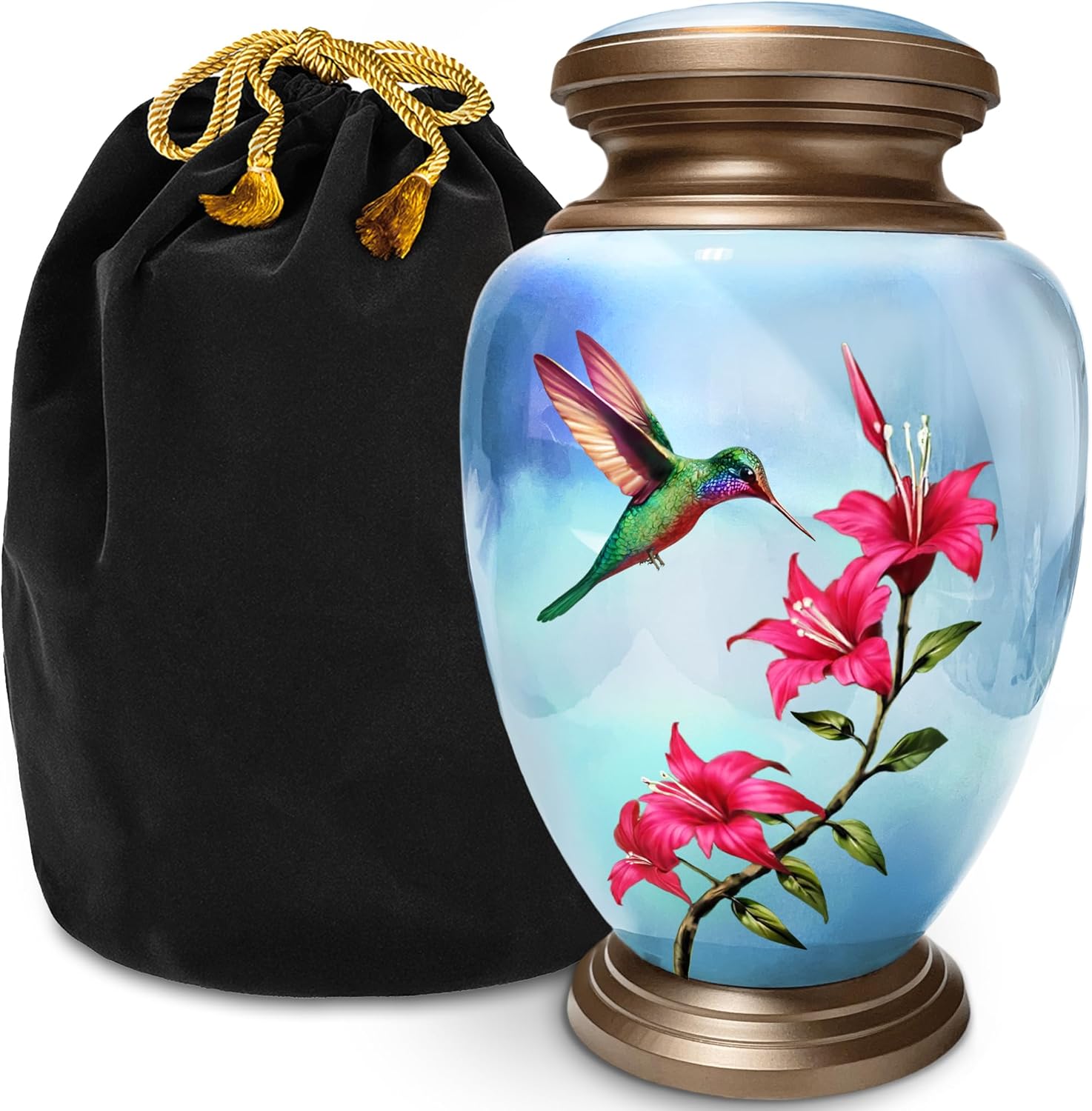 Blue Hummingbird Urn for Ashes Large Cremation Urn