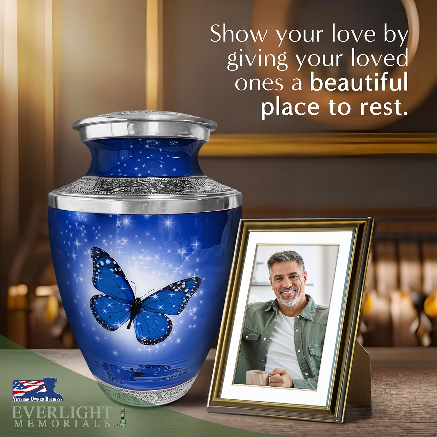 Blue Butterfly Urn for Ashes Elegant Home Display Urn