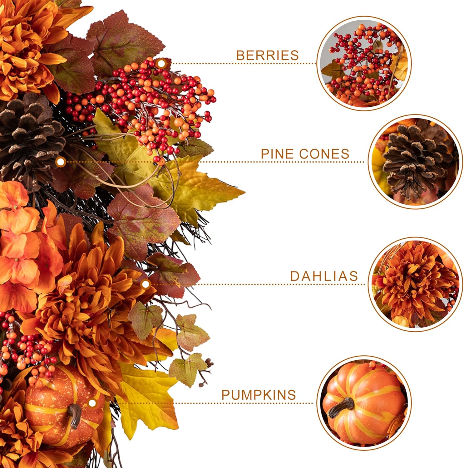 Glitzhome Artificial Fall Teardrop Wall Swag Wreath