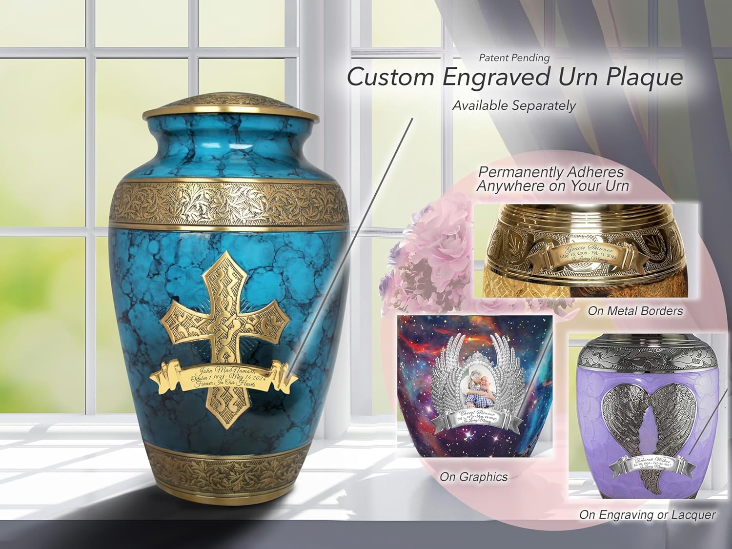 Blue Cross Cremation Urn for Ashes - Handcrafted Decorative Urn