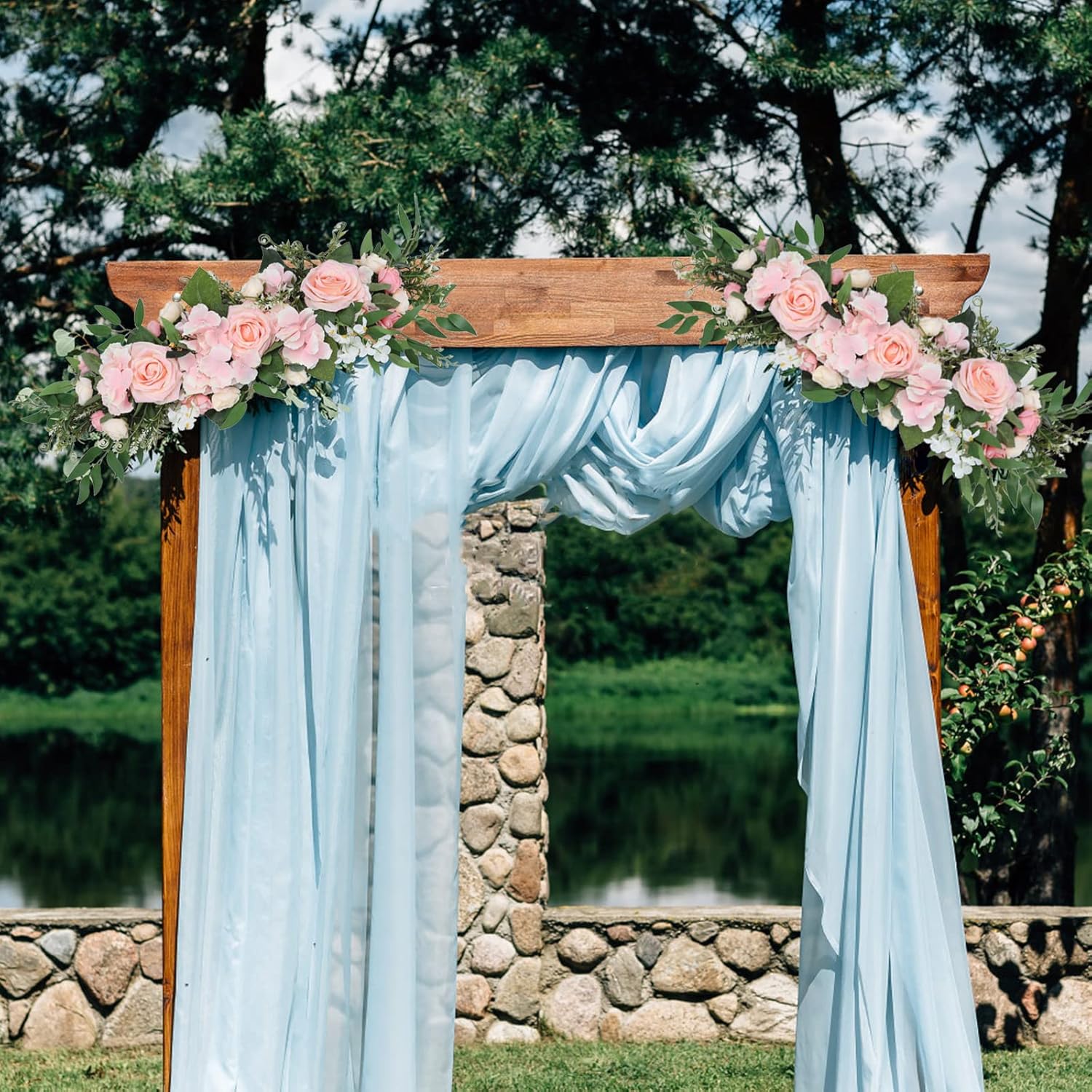 256in Pink Peony Rose Arch Floral Swag with Green Leaves