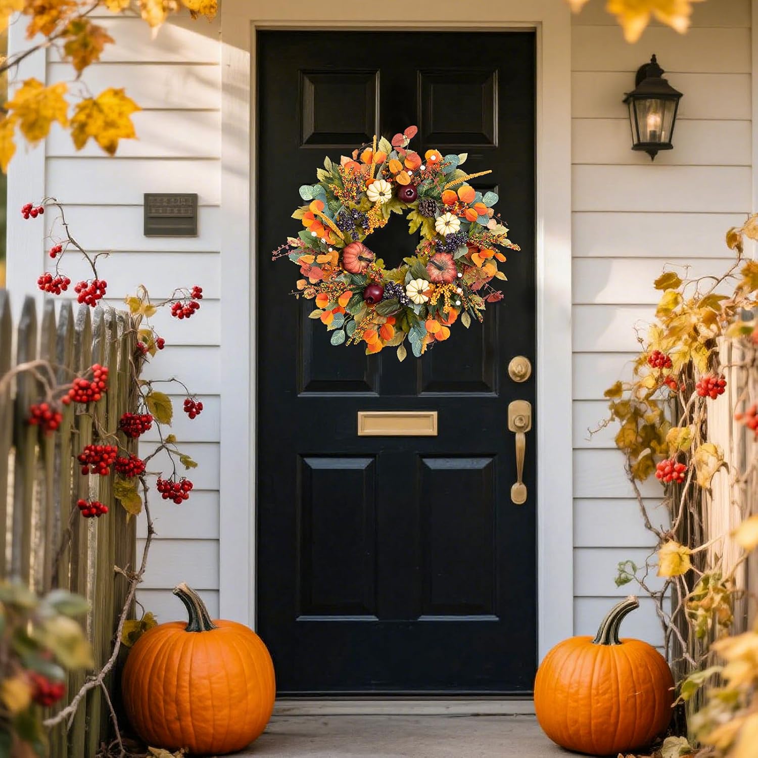Fall Wreath with Pumpkins and Pinecones 24 Inch