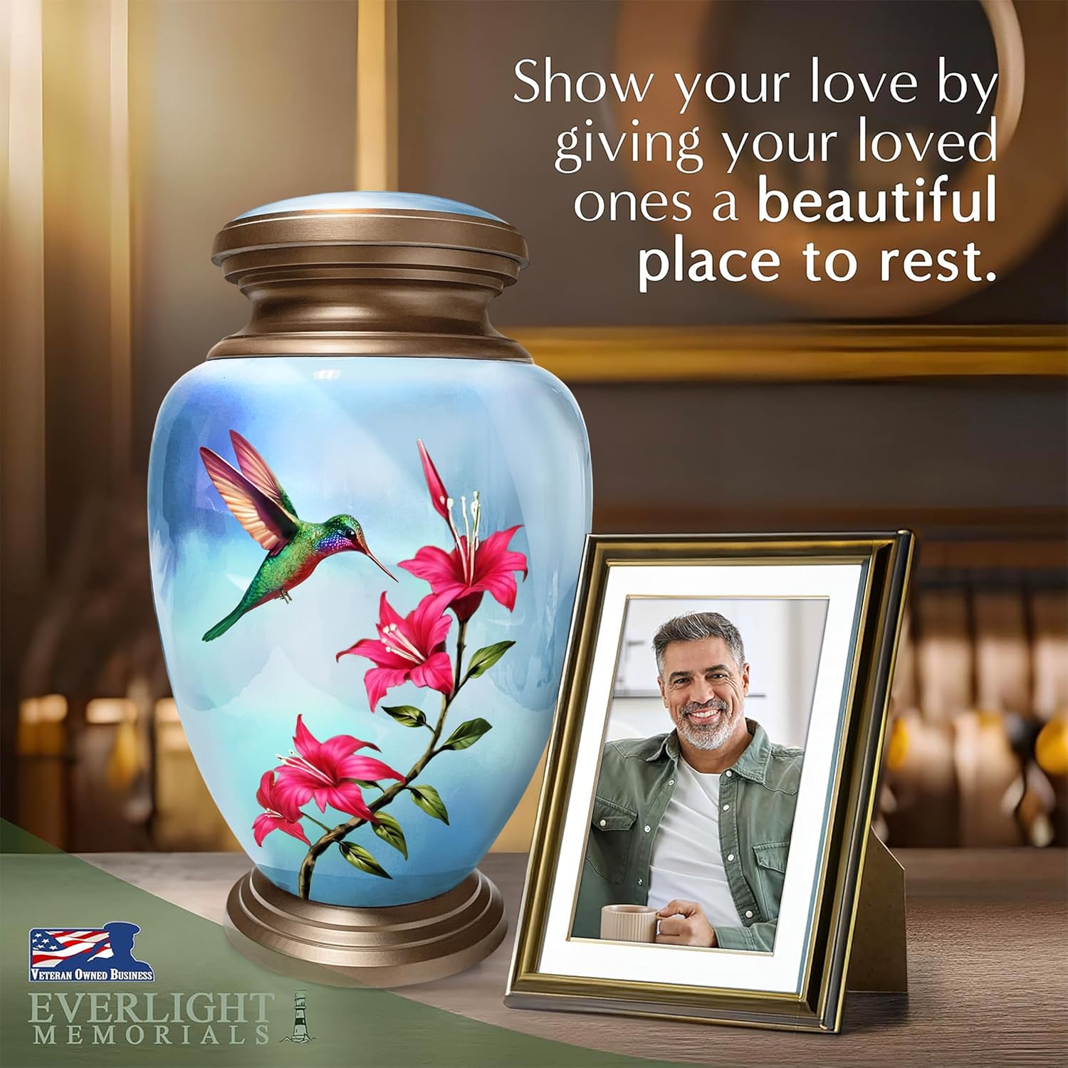 Blue Hummingbird Urn for Ashes Large Cremation Urn
