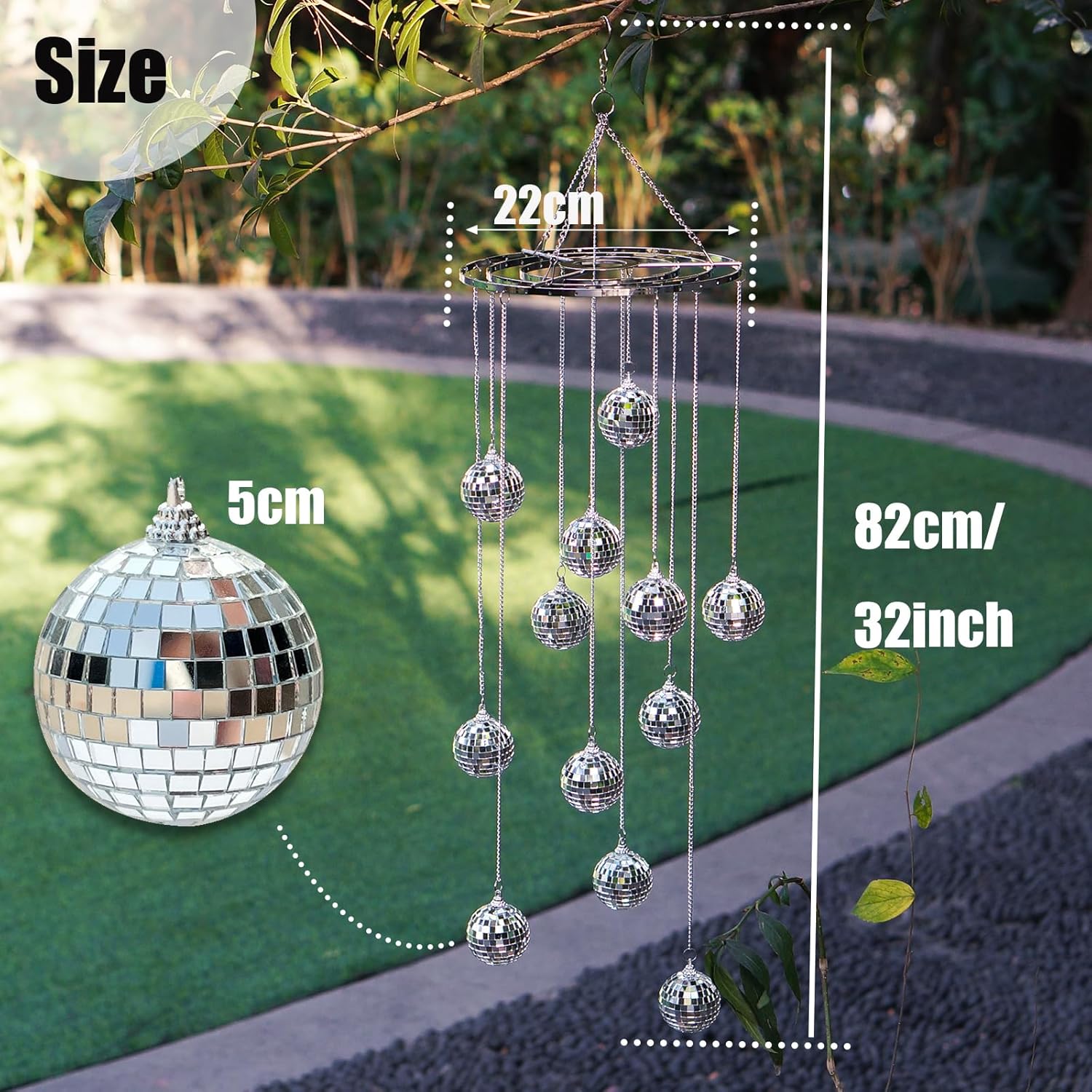 32 Inch Silver Mirror Disco Ball Mobile Spiral Spinner