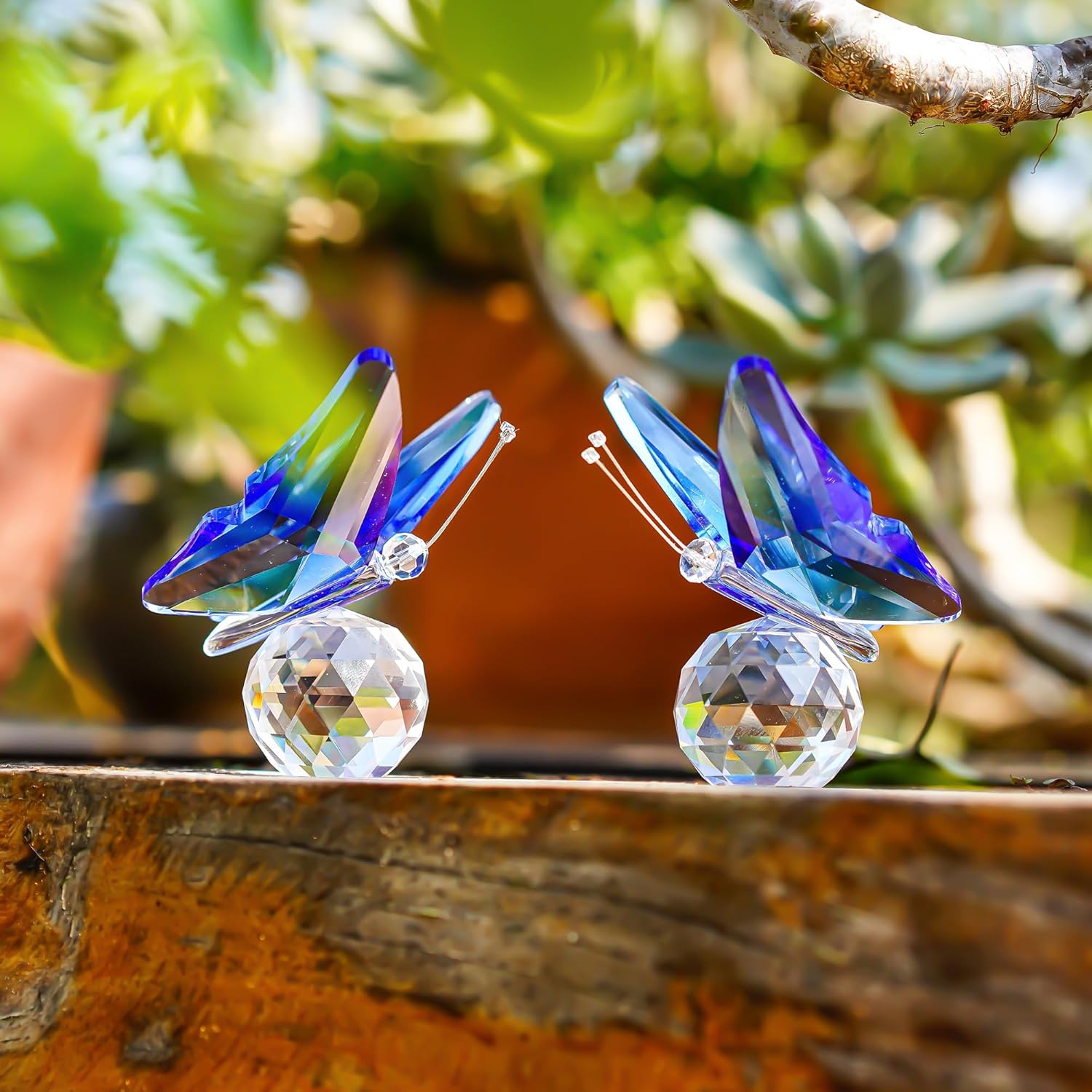 HD Pink and Blue Crystal Butterfly Figurine with Crystal Ball Base