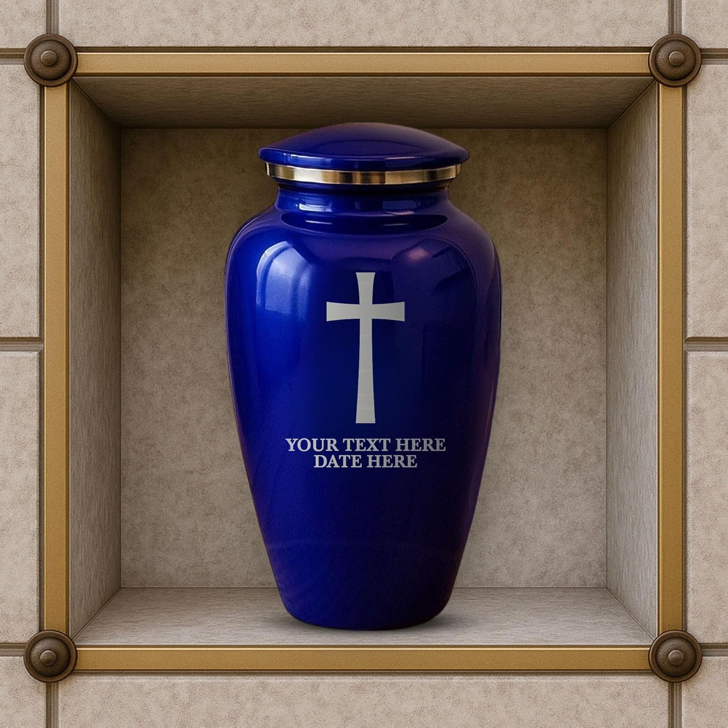 Custom Purple Cremation Urn with Silver Cross Design