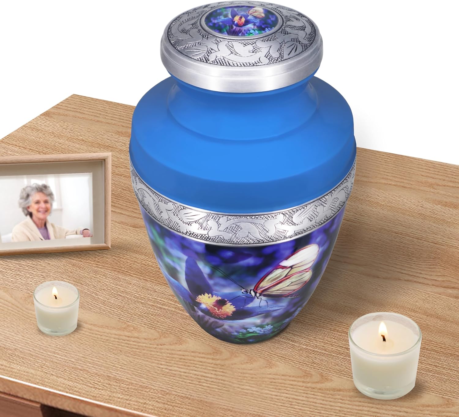 M MEILINXU Urn with Butterflies Blue Large