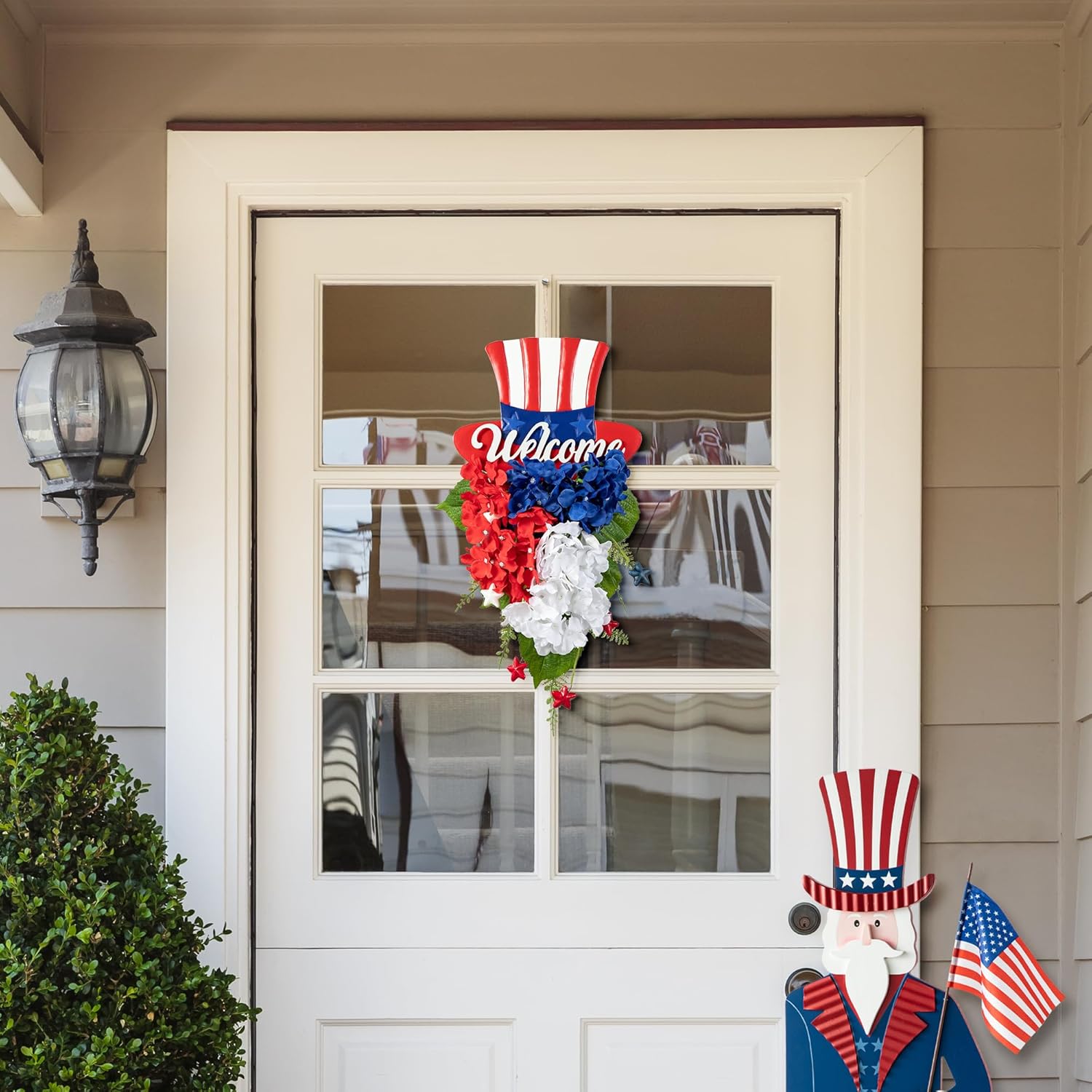 Glitzhome 22 Inch Patriotic Top Hat Hydrangea Wall Decor