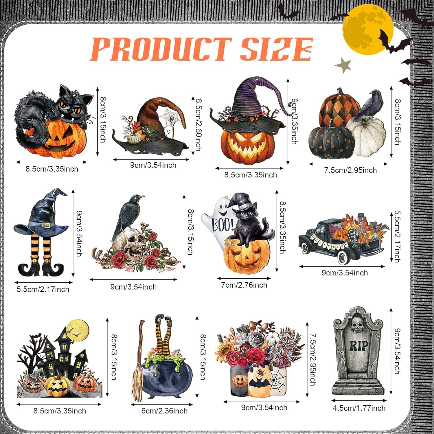 Huwena 36 Pcs Halloween Wood Ornament Set