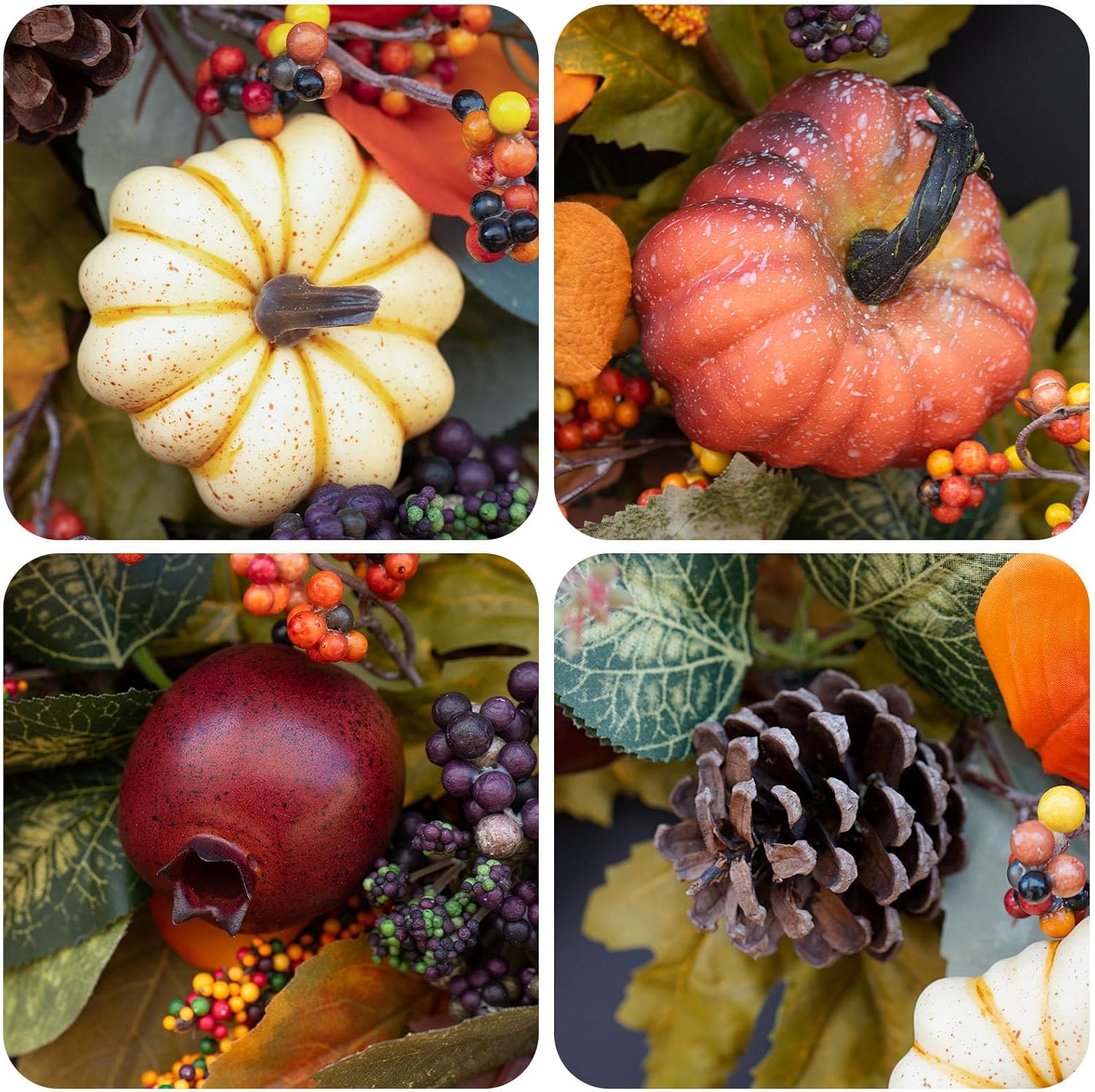 Fall Wreath with Pumpkins and Pinecones 24 Inch