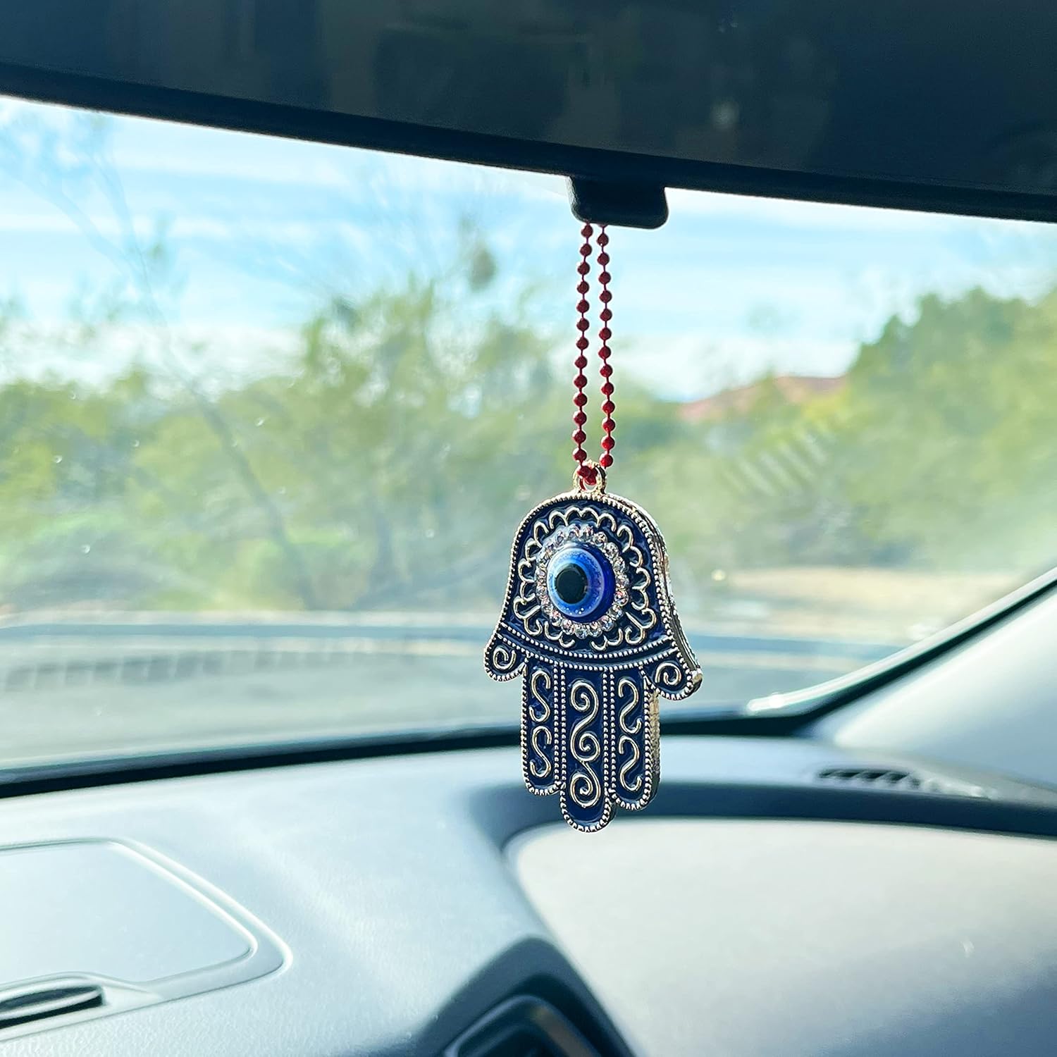 Sonoran Souvenirs Blue Hamsa Charm for Car Rear View Mirror