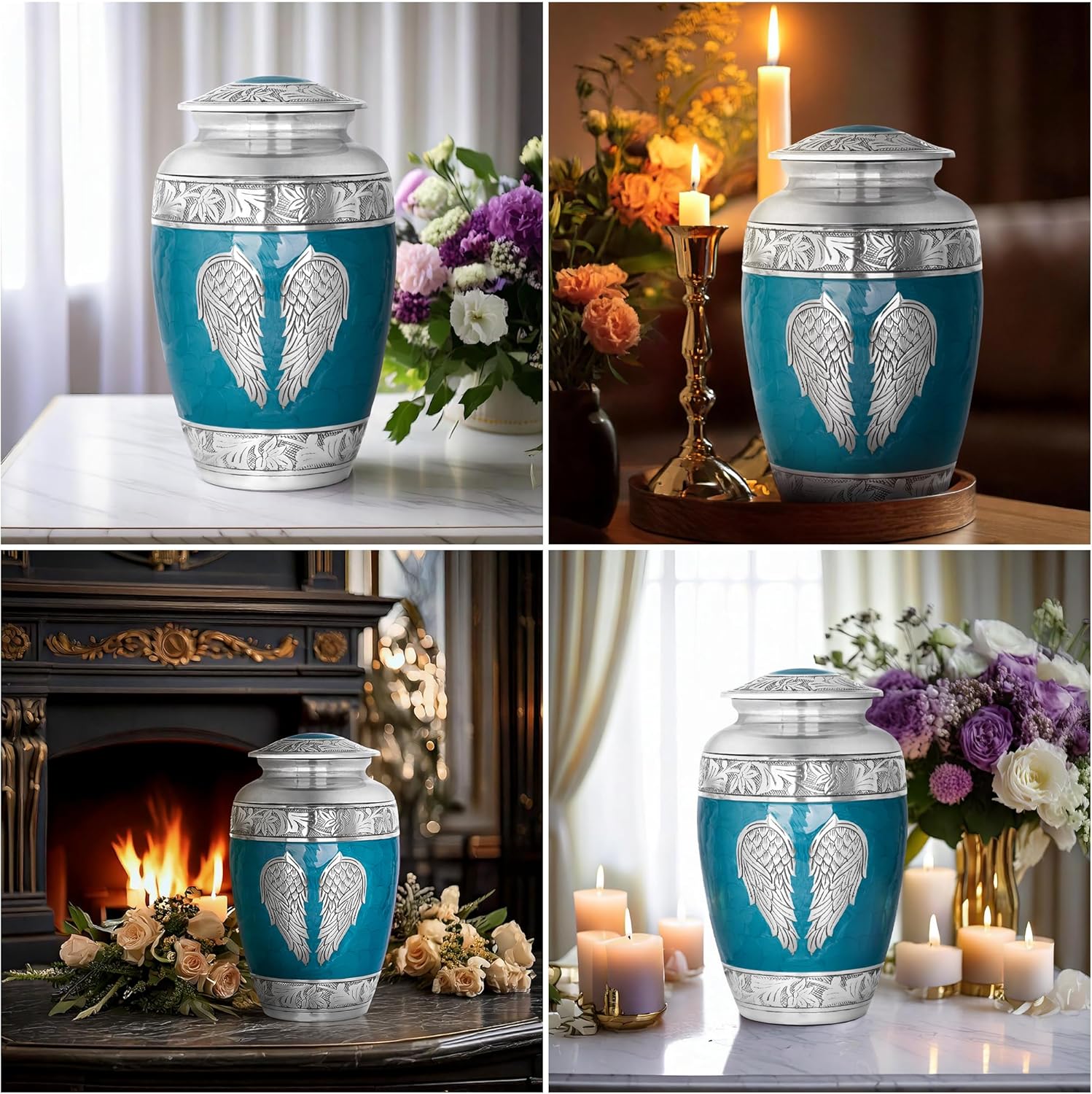 Angel Wings Cremation Urn - Large Teal Blue