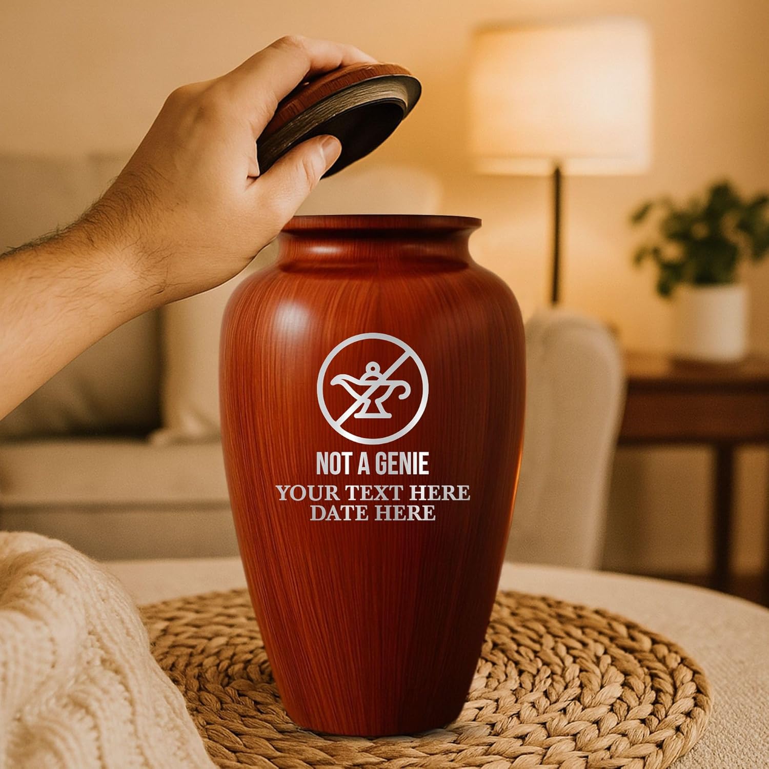 Custom Cremation Urn with Painted Wood Finish and Metal Base