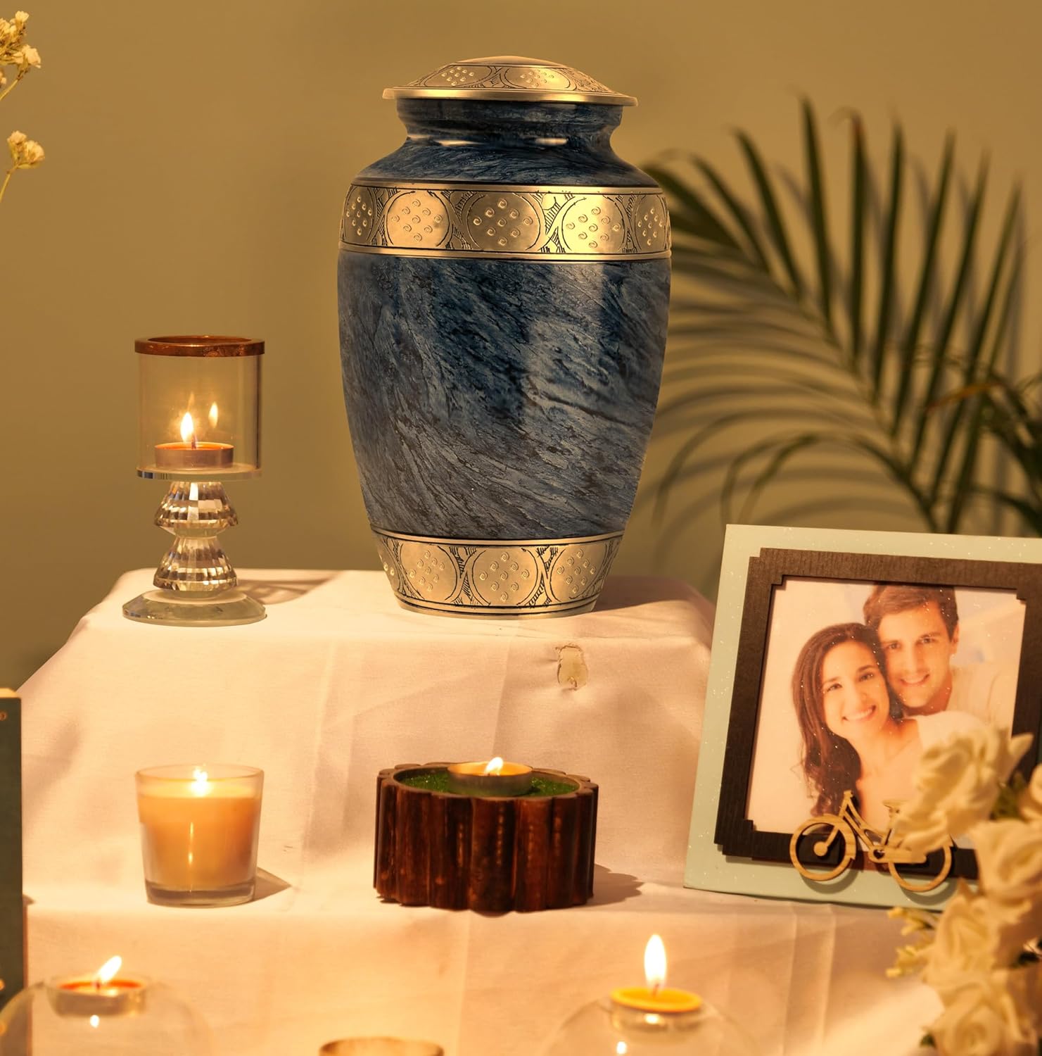 YATSKIA Blue Metal Urn for Ashes Mom Dad