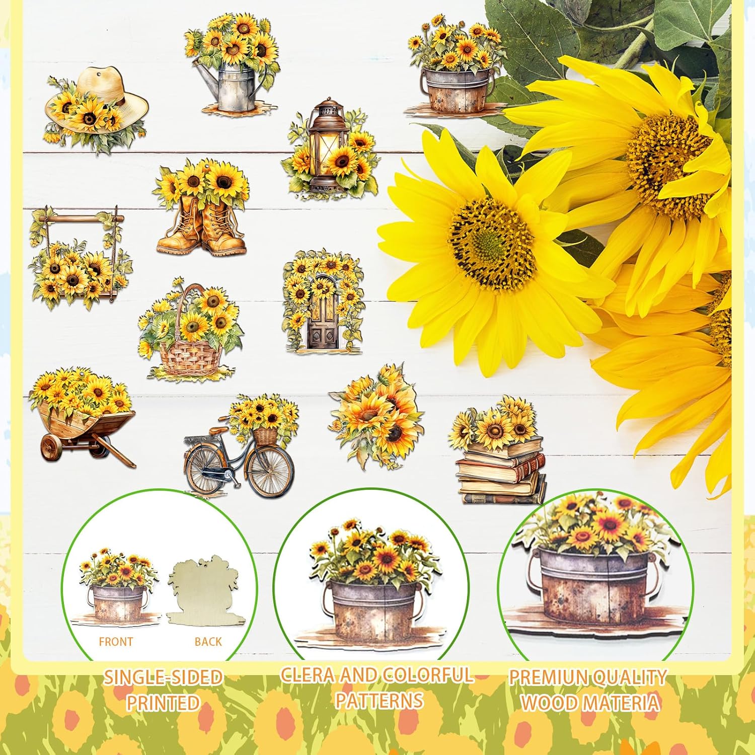 36 Pcs Summer Sunflower Wood Hanging Decorations