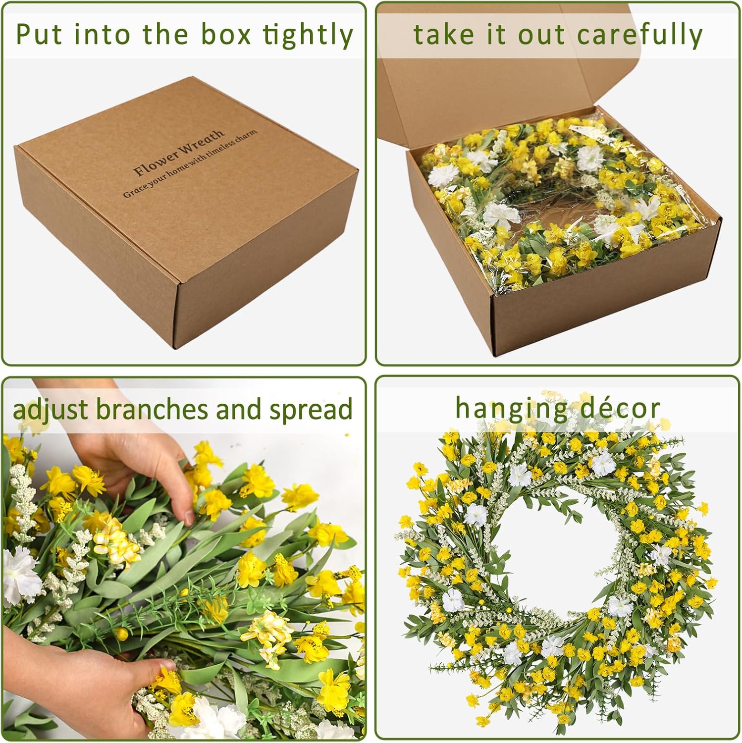 26 Inch Artificial Spring Wreath Yellow and White