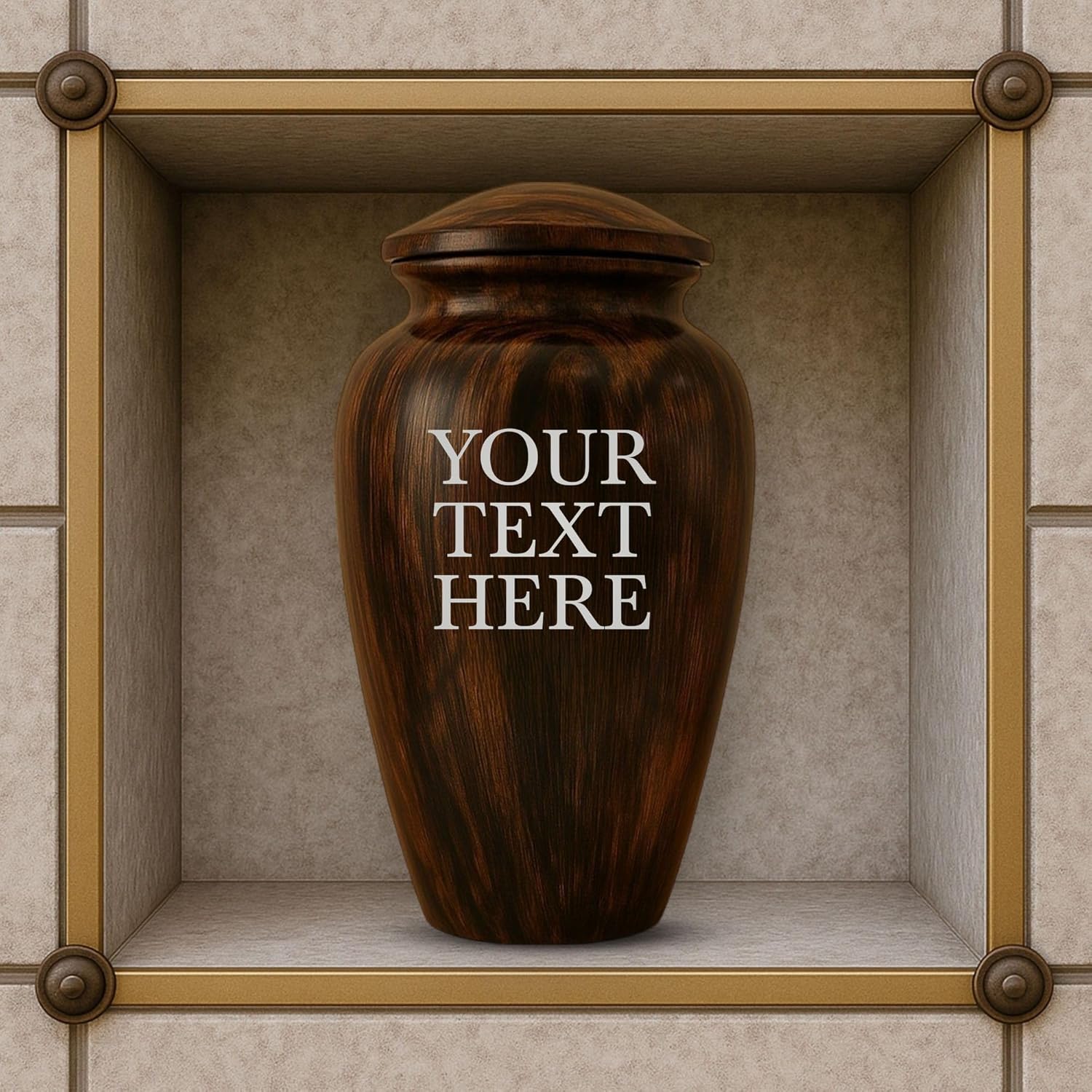 Custom Cremation Urn with Painted Wood Finish and Personalized Text