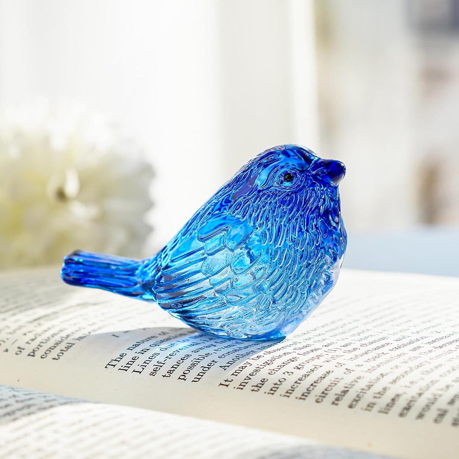 HD HYALINE DORA Blue Glass Bird Figurine with Crystal Base