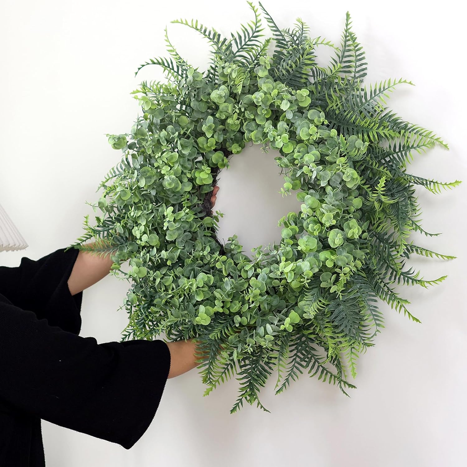 26 Inch Eucalyptus and Boston Fern Wreath for Front Door