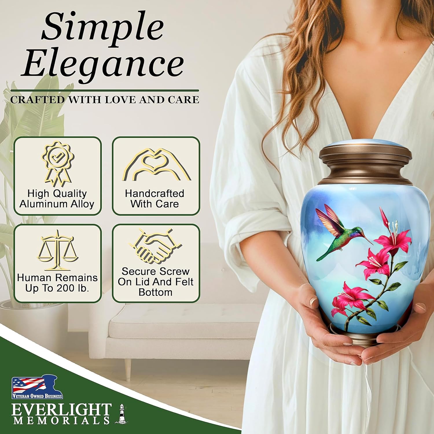 Blue Hummingbird Urn for Ashes Large Cremation Urn