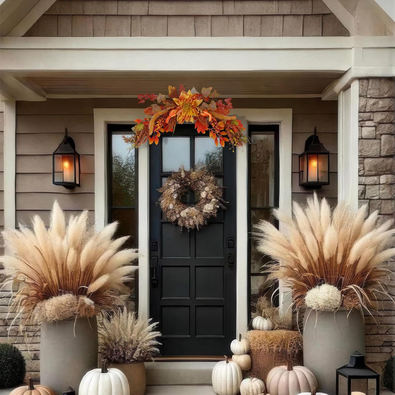 Orange Dahlia Fall Swag for Front Door and Wedding Arch