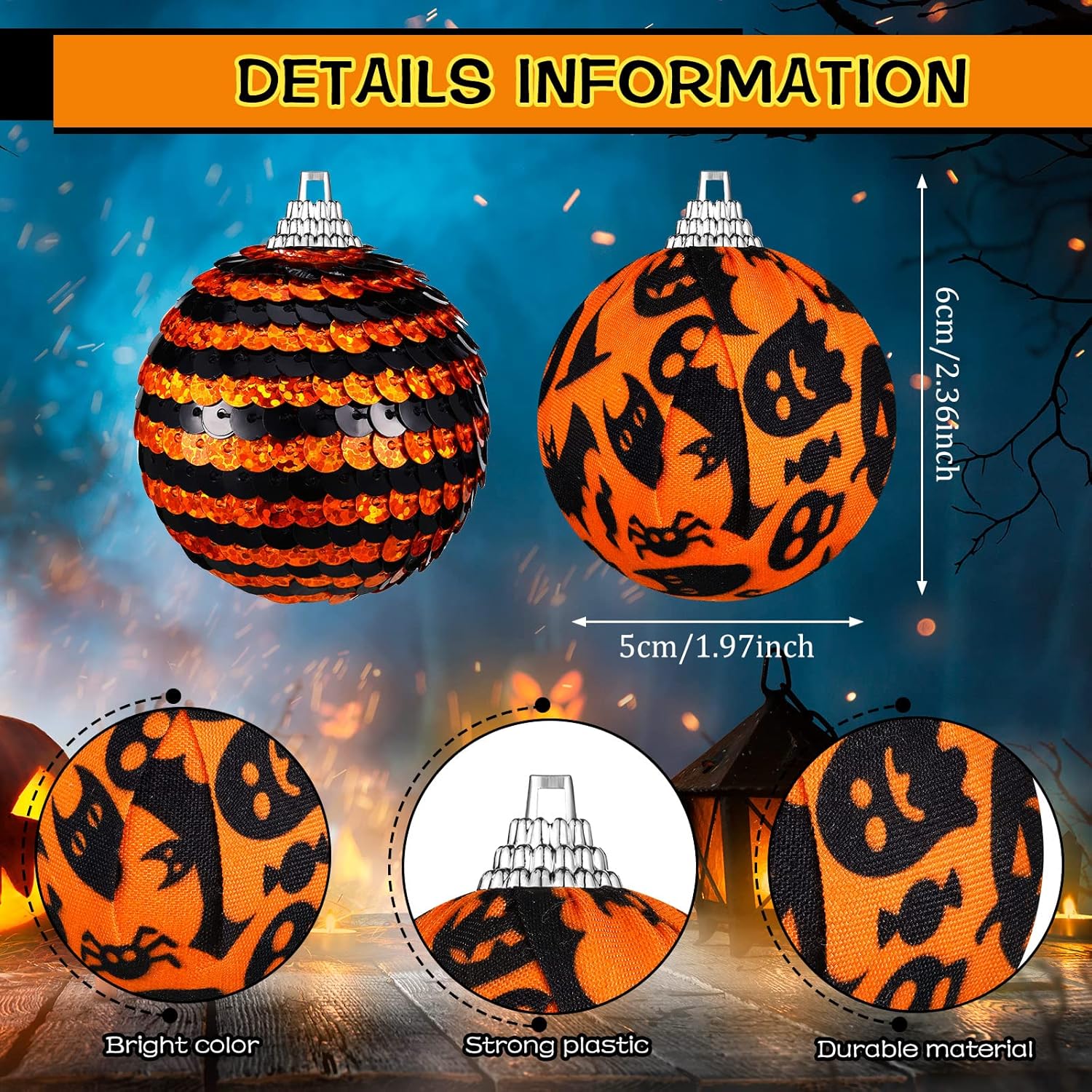 12-Pack Halloween Ornament Balls for Tree Decorations