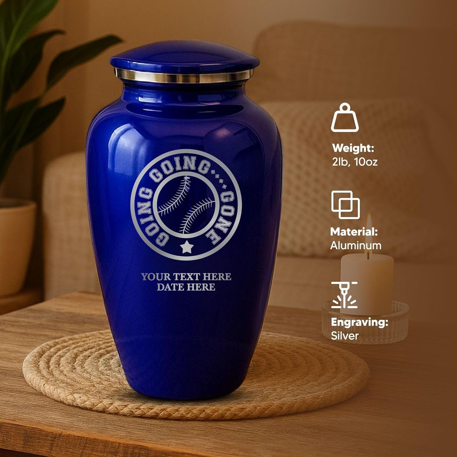 Custom Cremation Urn with Baseball Design Purple