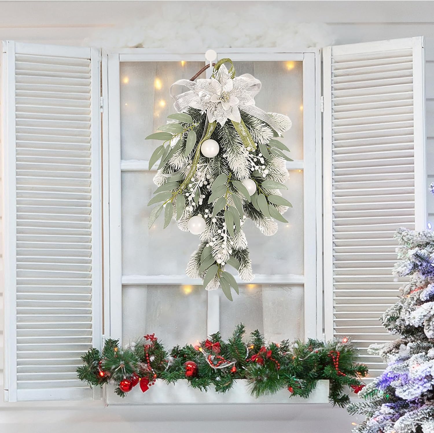 White Wreath Teardrop Wall Decor for Christmas and Wedding