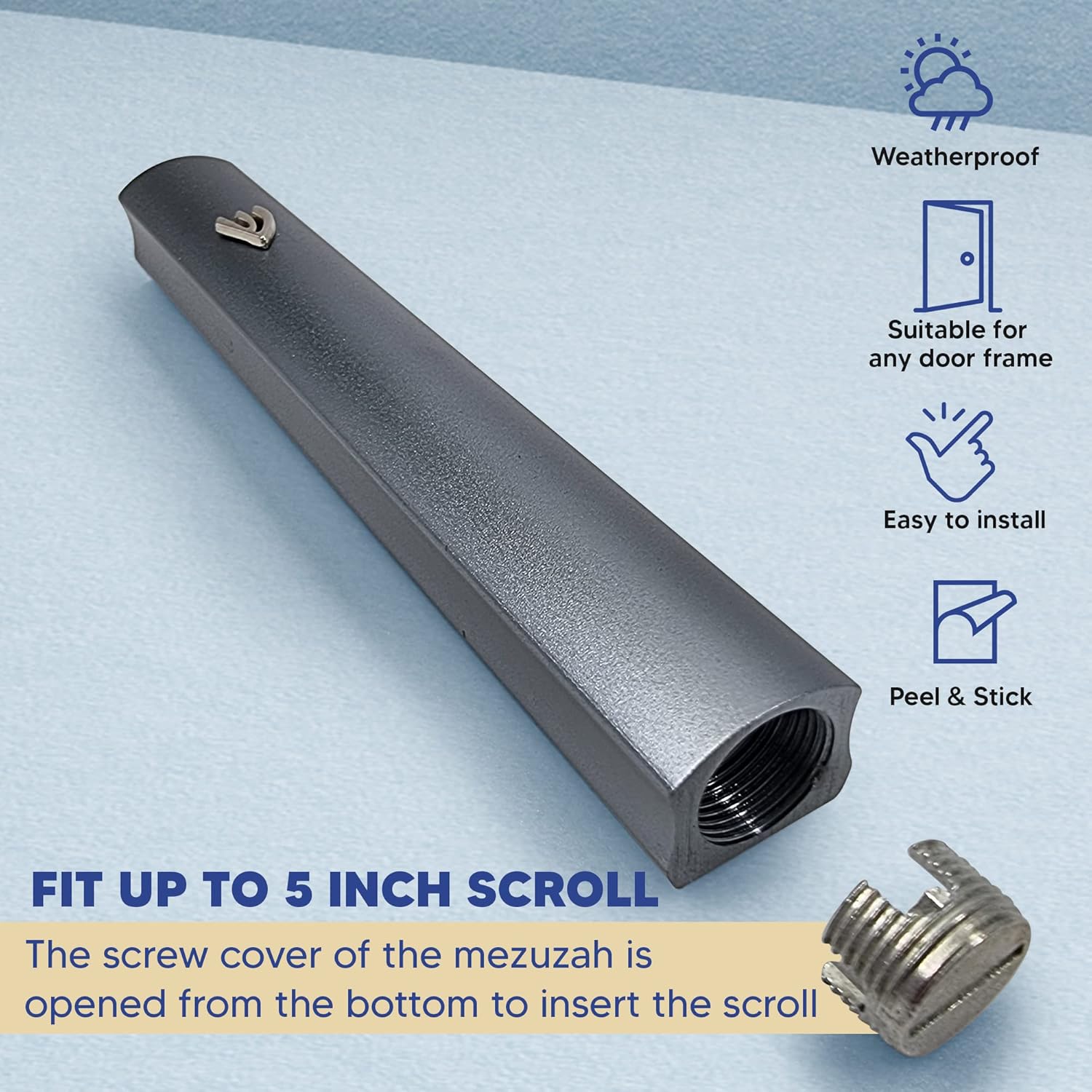 Talisman4u Gray Aluminum Mezuzah with Scroll 3D Metal Shin Decor