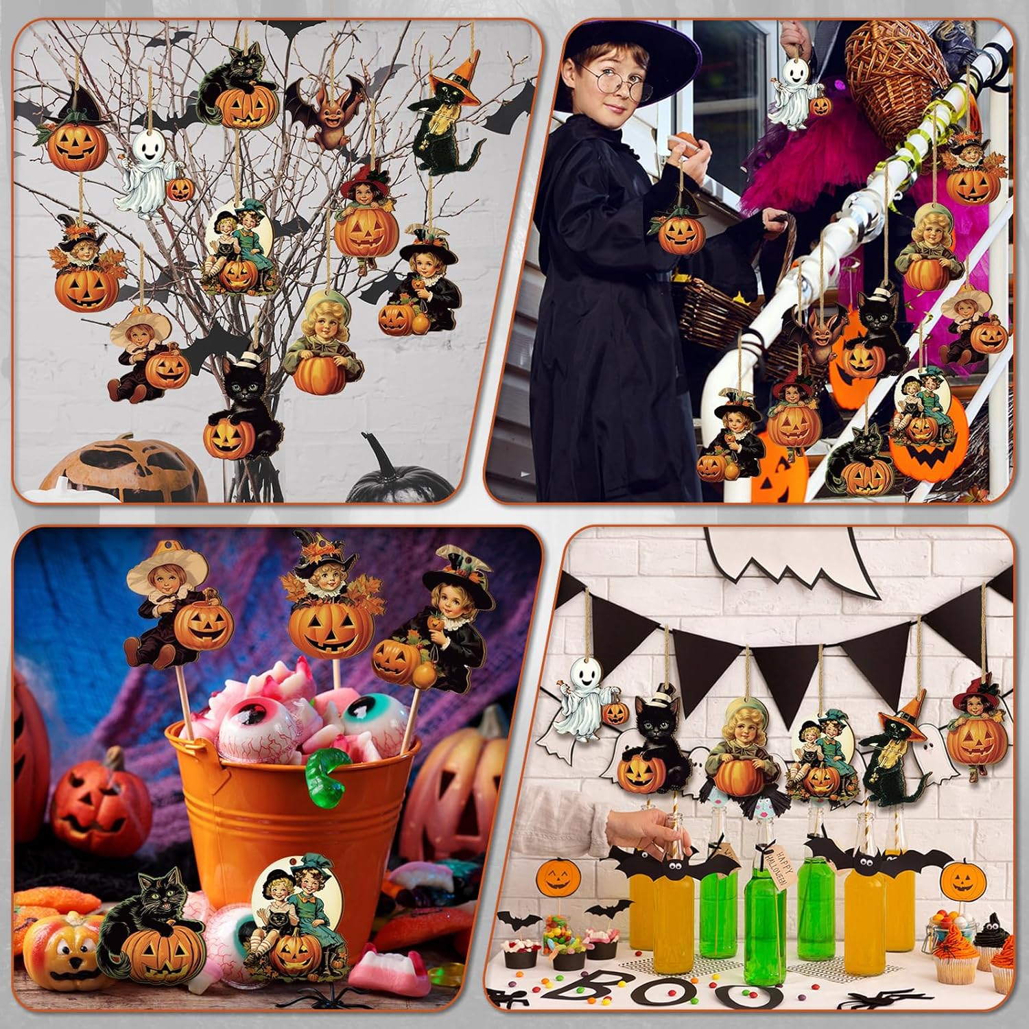 36 Pcs Halloween Hanging Wooden Decorations Set