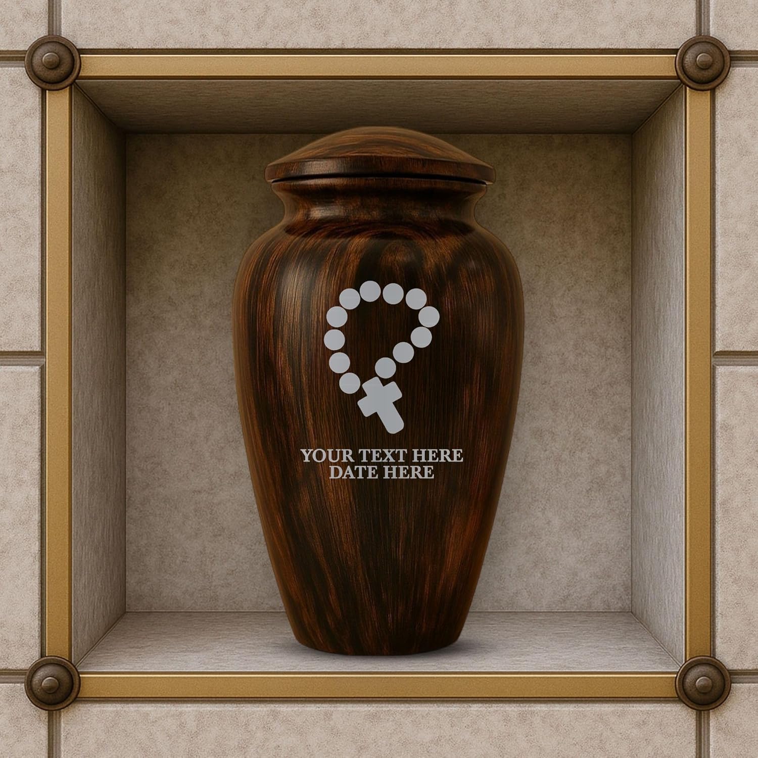 Custom Cremation Urn with Painted Wood Finish and Rosary Design