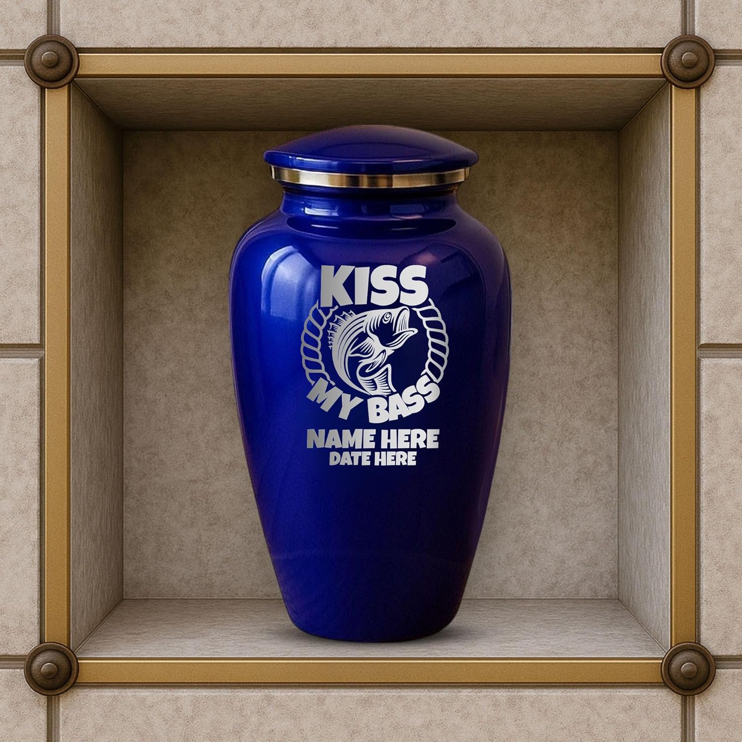 Custom Cremation Urn with Funny Fishing Design Purple
