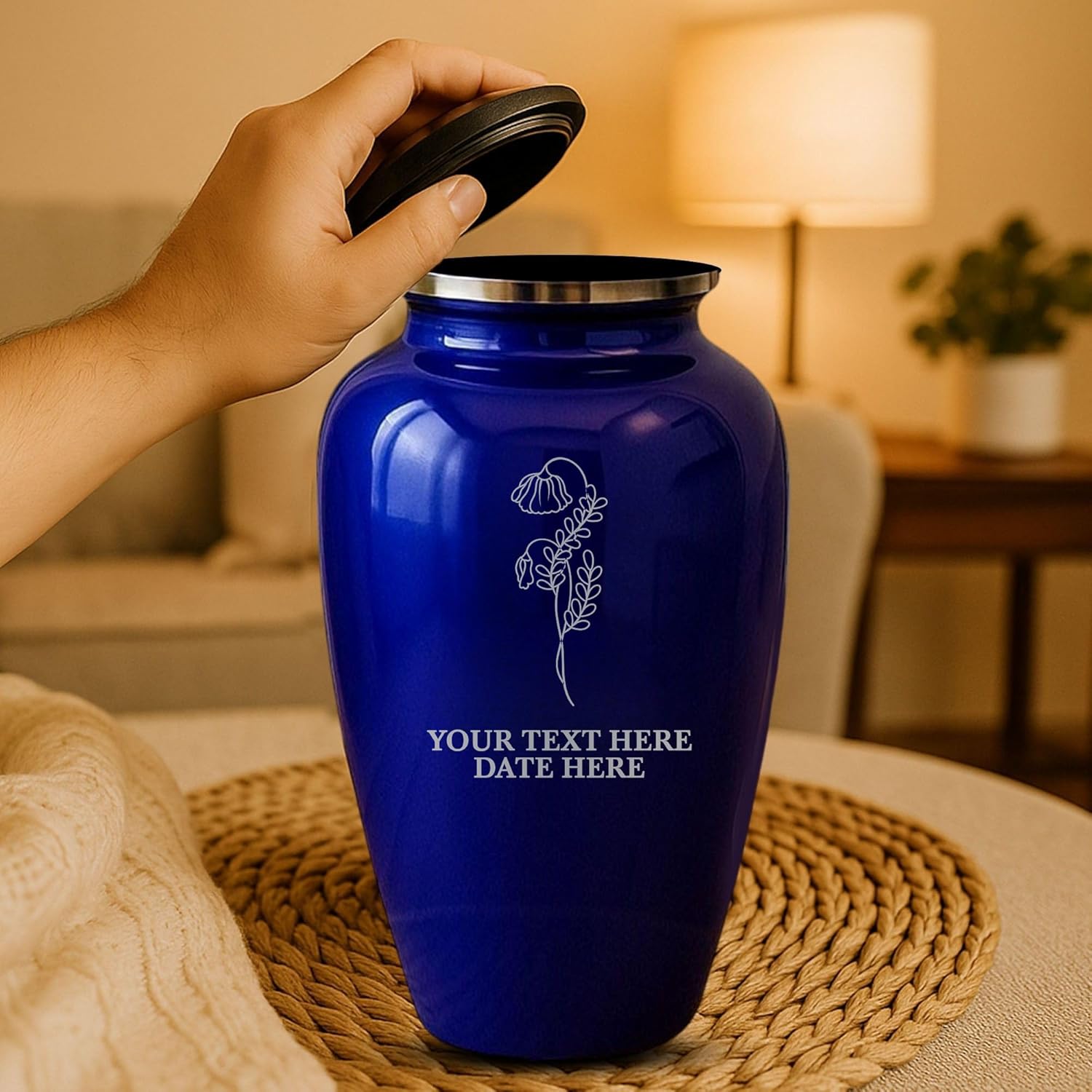 Custom Cremation Urn with Purple Floral Design