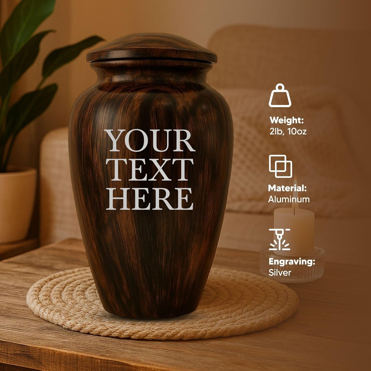Custom Cremation Urn with Painted Wood Finish and Personalized Text