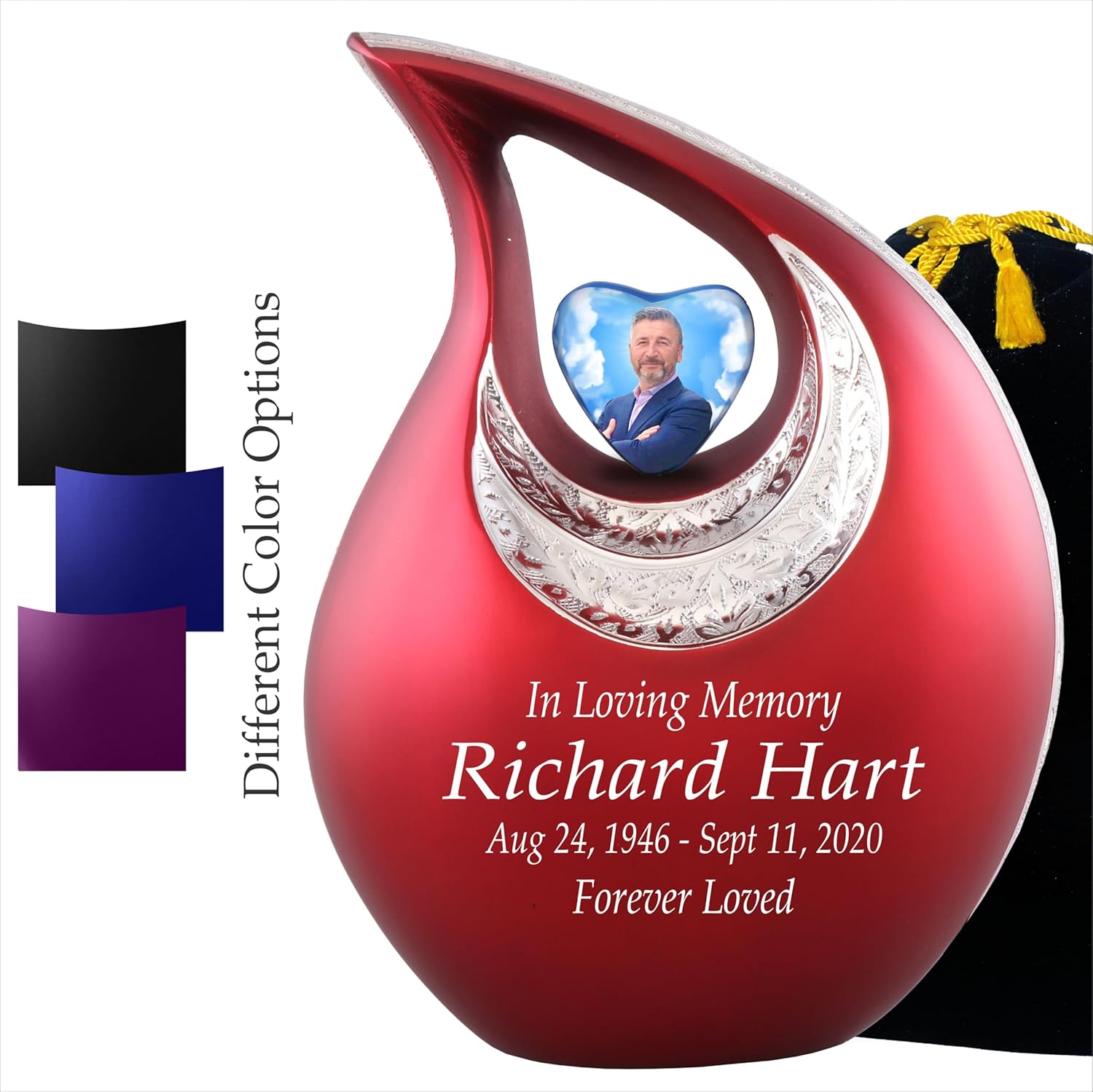Personalized Photo Text Red Teardrop Cremation Urns for Adult Ashes