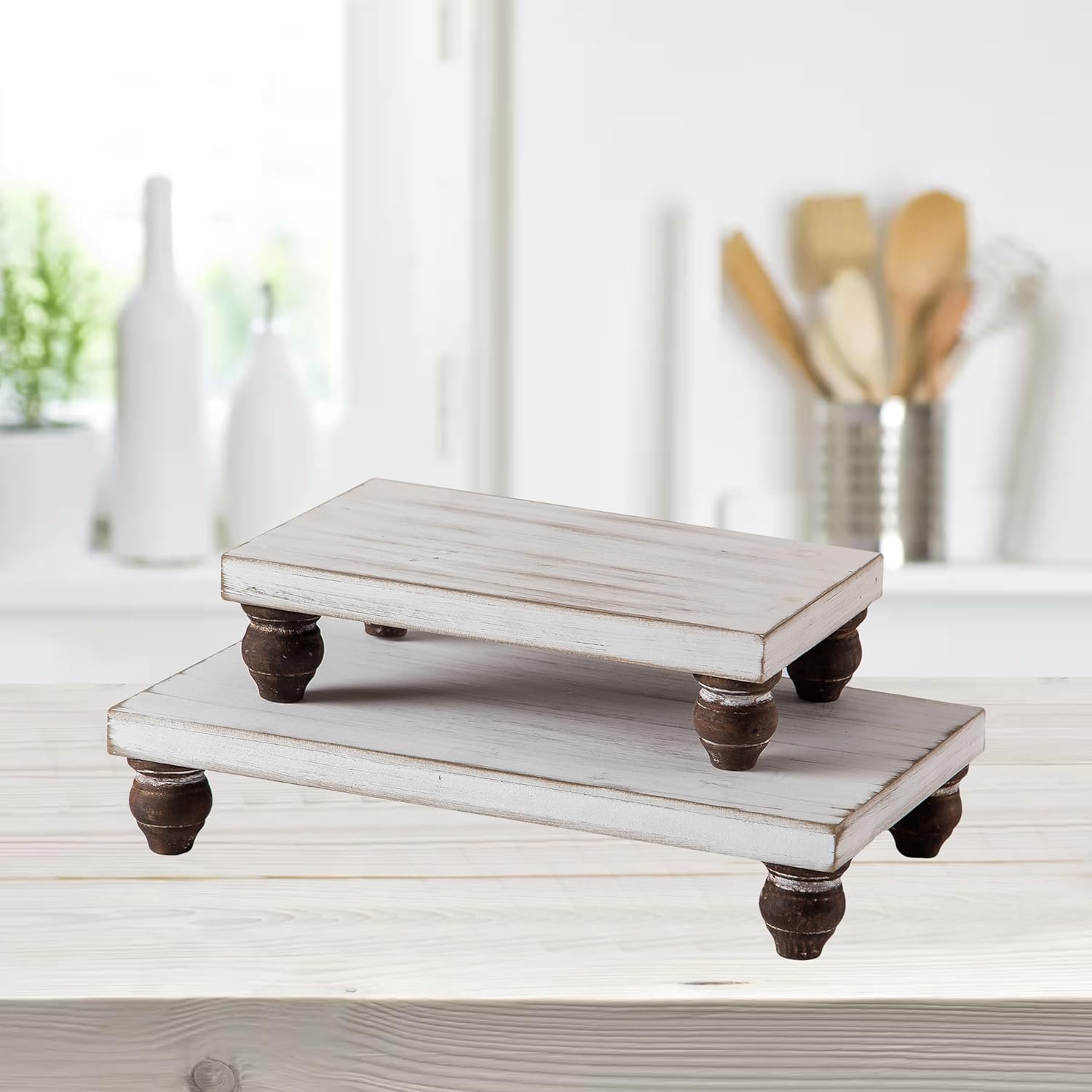 SOFE Rectangular Wood Risers Display Stand Set of 2