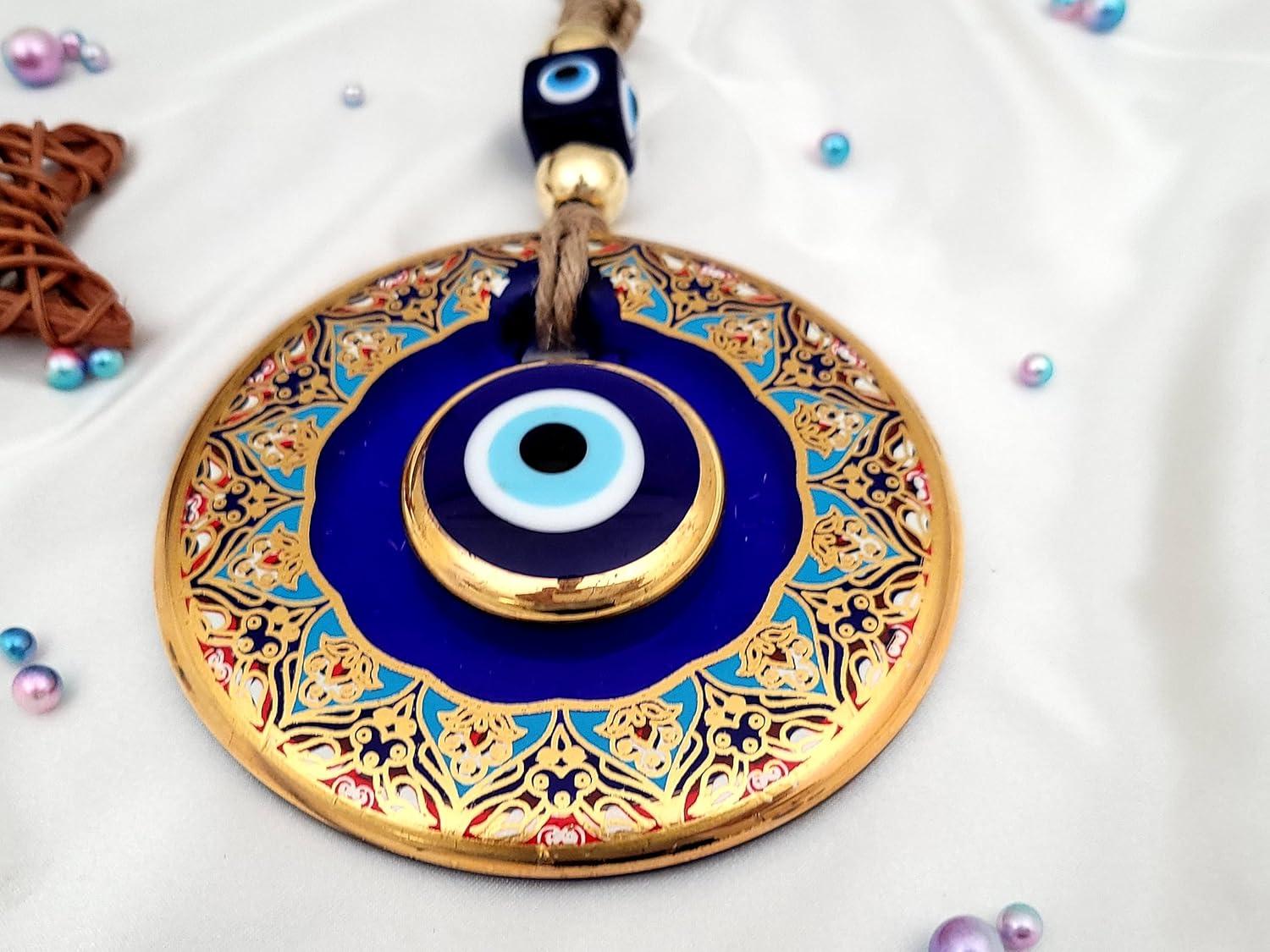 Candymosa 43 Inch Blue Evil Eye Gold Wall Hanging