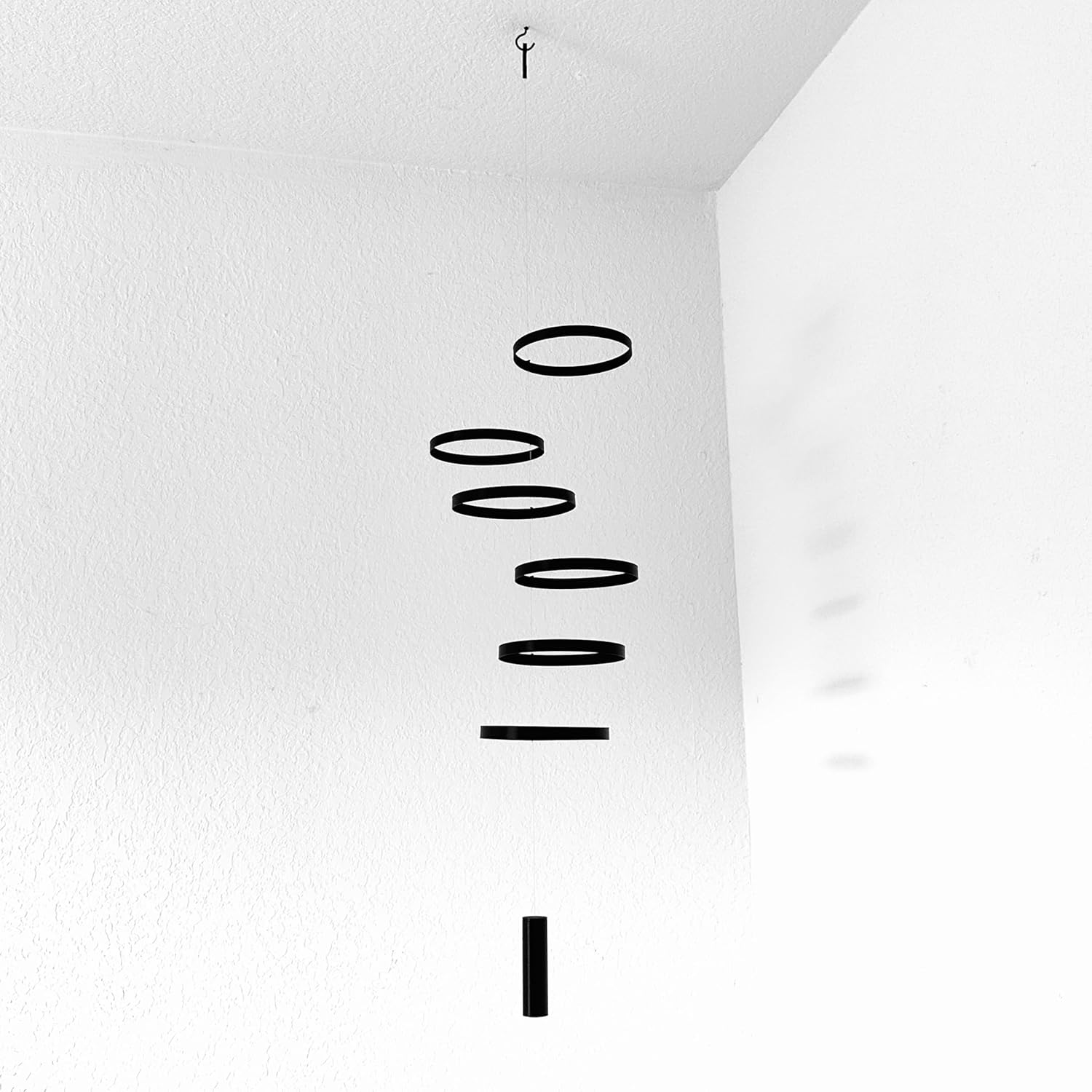 Modern Hanging Mobile with 6 Black Rings 55 - Home Decor
