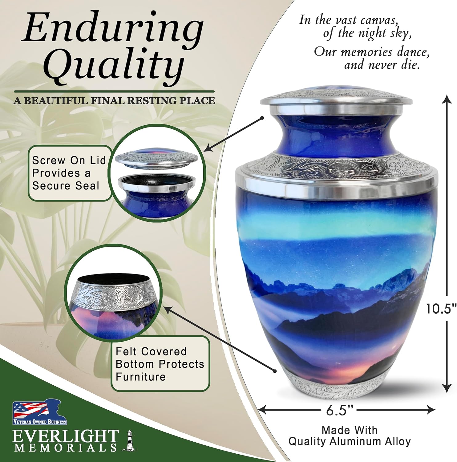 Aurora Borealis Cremation Urn for Adult Ashes