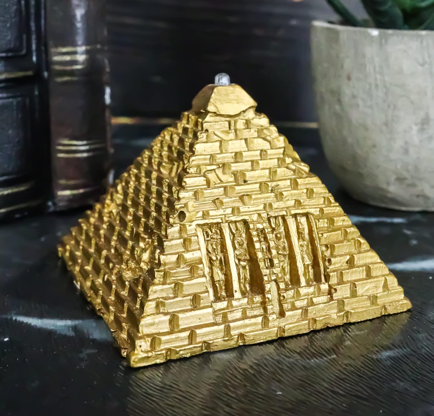 Ebros Gift Golden Pyramid LED Desk Ornament Figurine 325 Wide