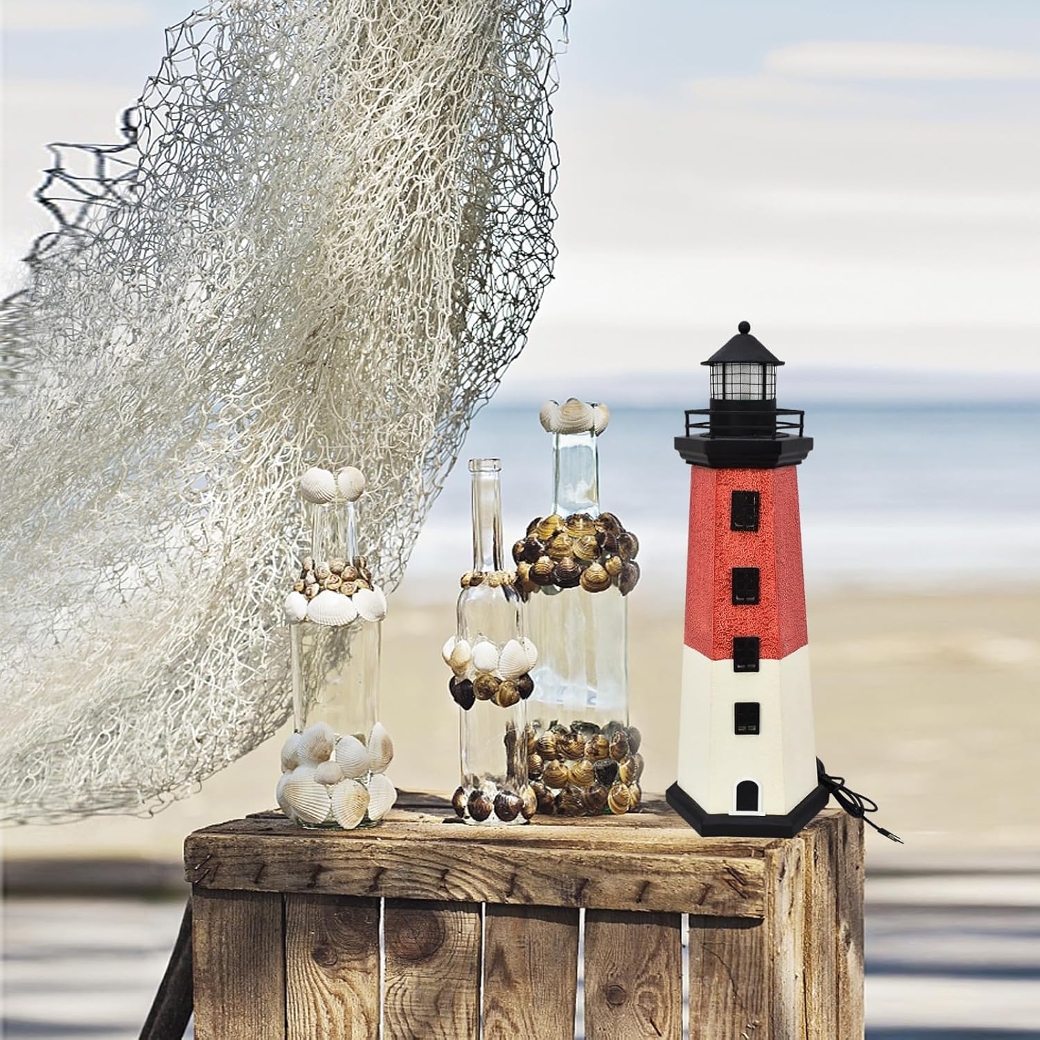 Morning View Lighthouse Decor 1625 Red Wooden Nautical Figurine