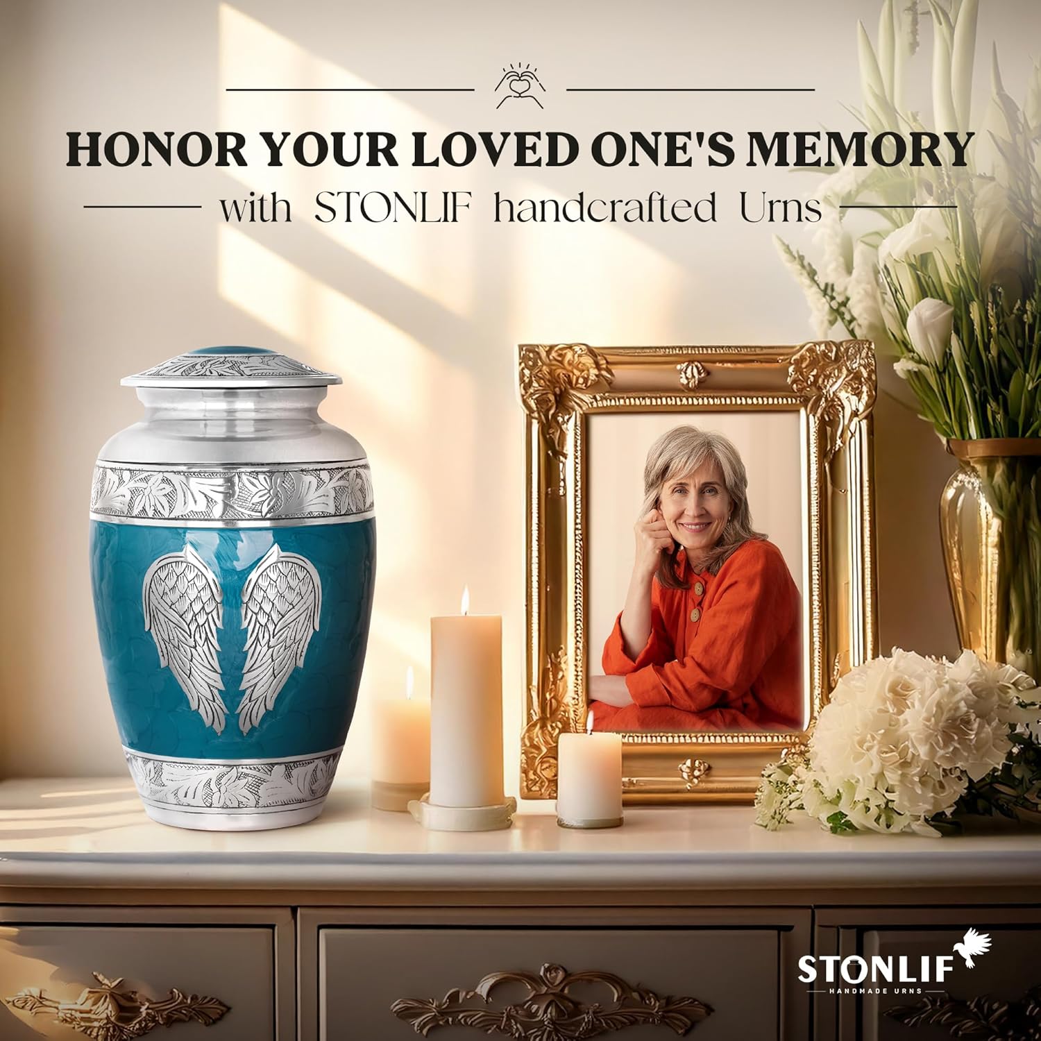 Angel Wings Cremation Urn - Large Teal Blue
